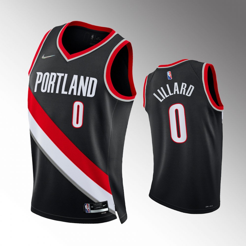 #0 Damian Lillard Blazers Black 2021-22 75th Diamond Anniversary Icon Edition Jersey