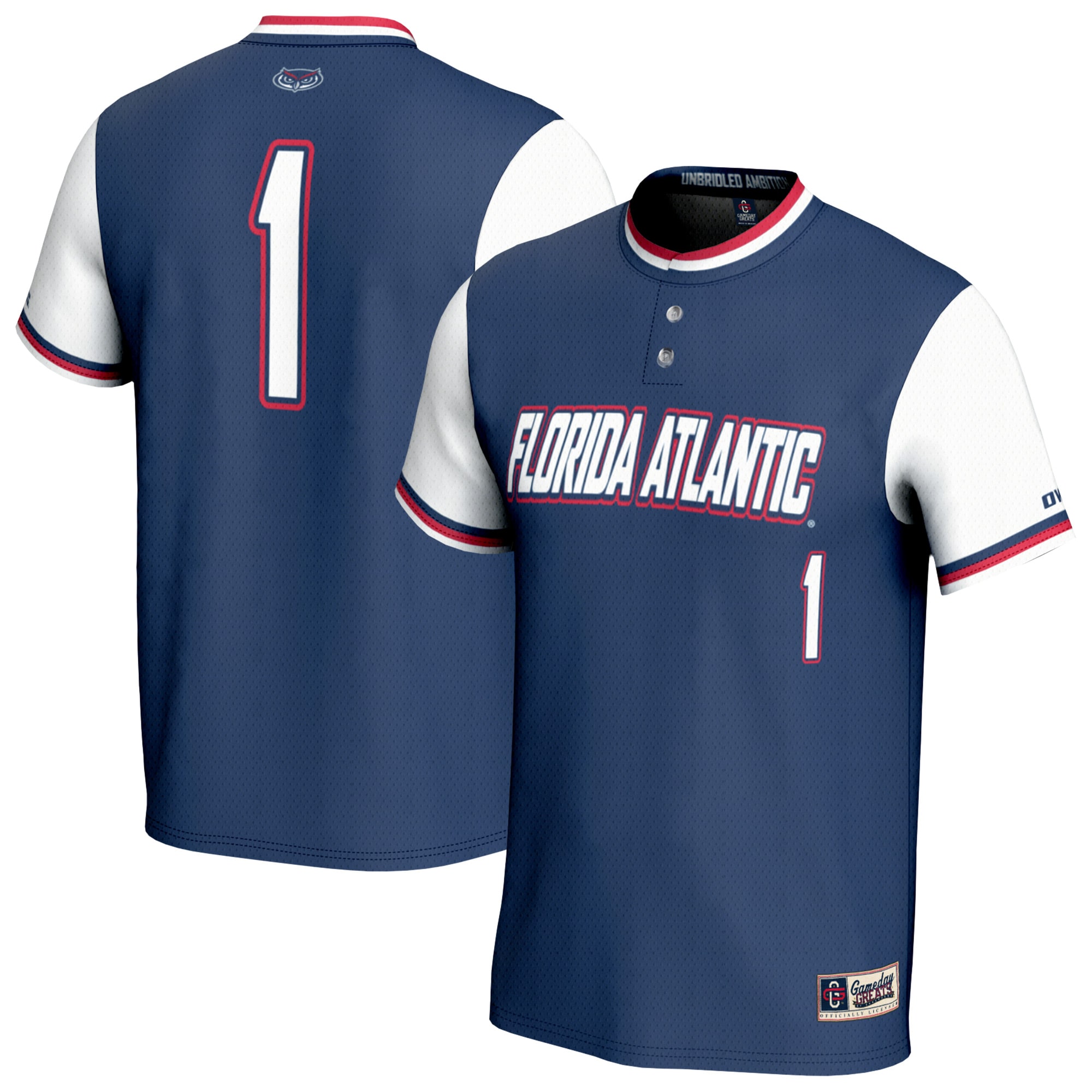  #1 Florida Atlantic Owls GameDay Greats Youth Lightweight Collegiate Softball Fashion Jersey - Navy