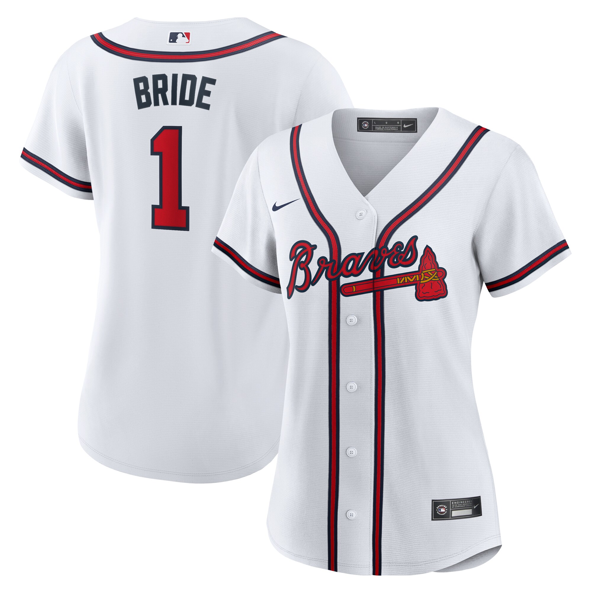  Atlanta Braves Women's #1 Bride Home Jersey - White