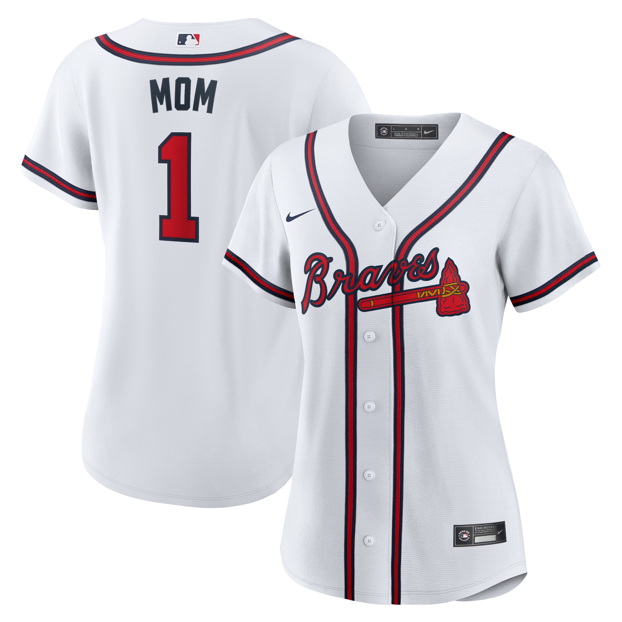  Atlanta Braves Women's #1 Mom Home Jersey - White