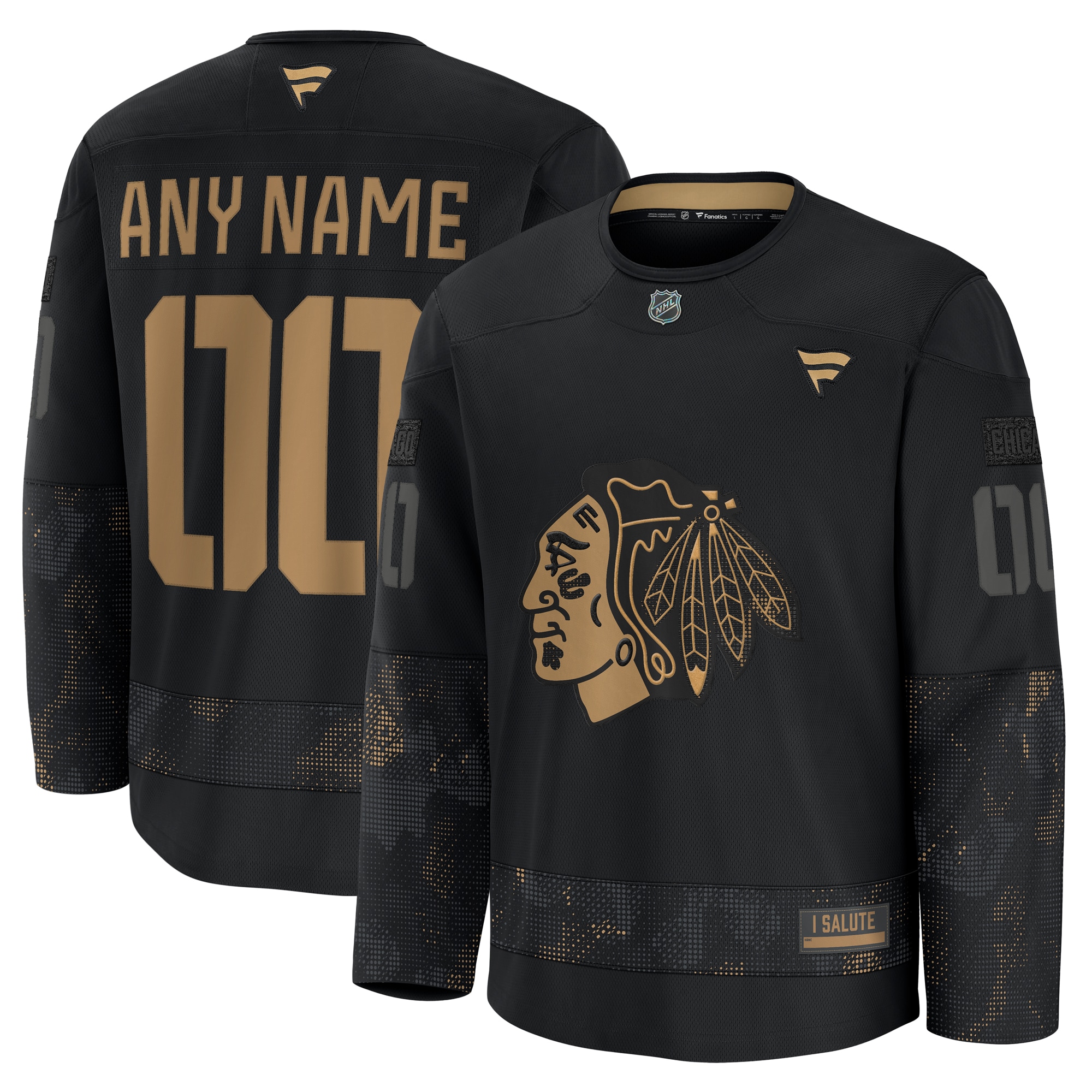  Chicago Blackhawks Fanatics 2024 Military Appreciation Custom Practice Jersey - Black