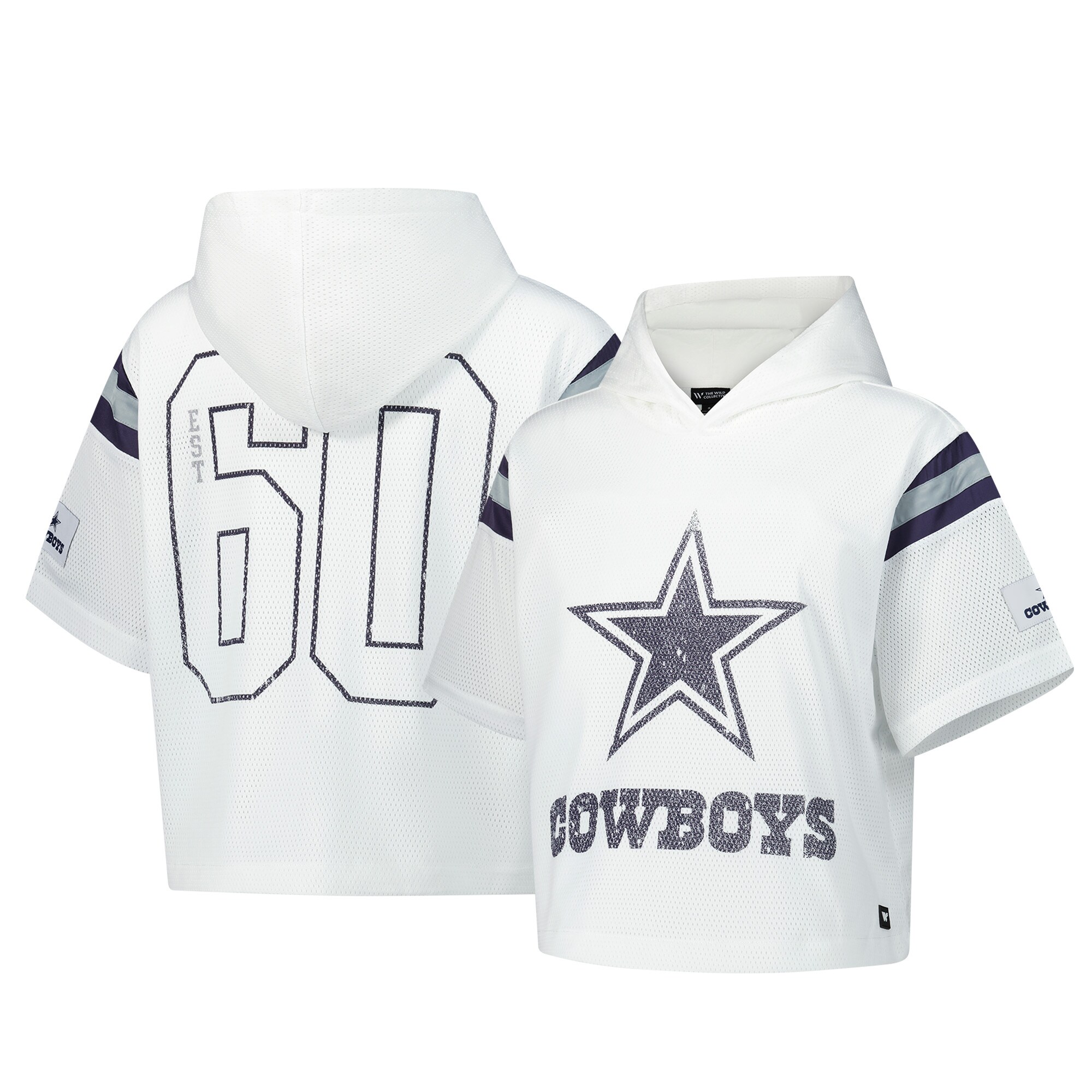  Dallas Cowboys The Wild Collective Women's Mesh Short Sleeve Hoodie T-Shirt - White