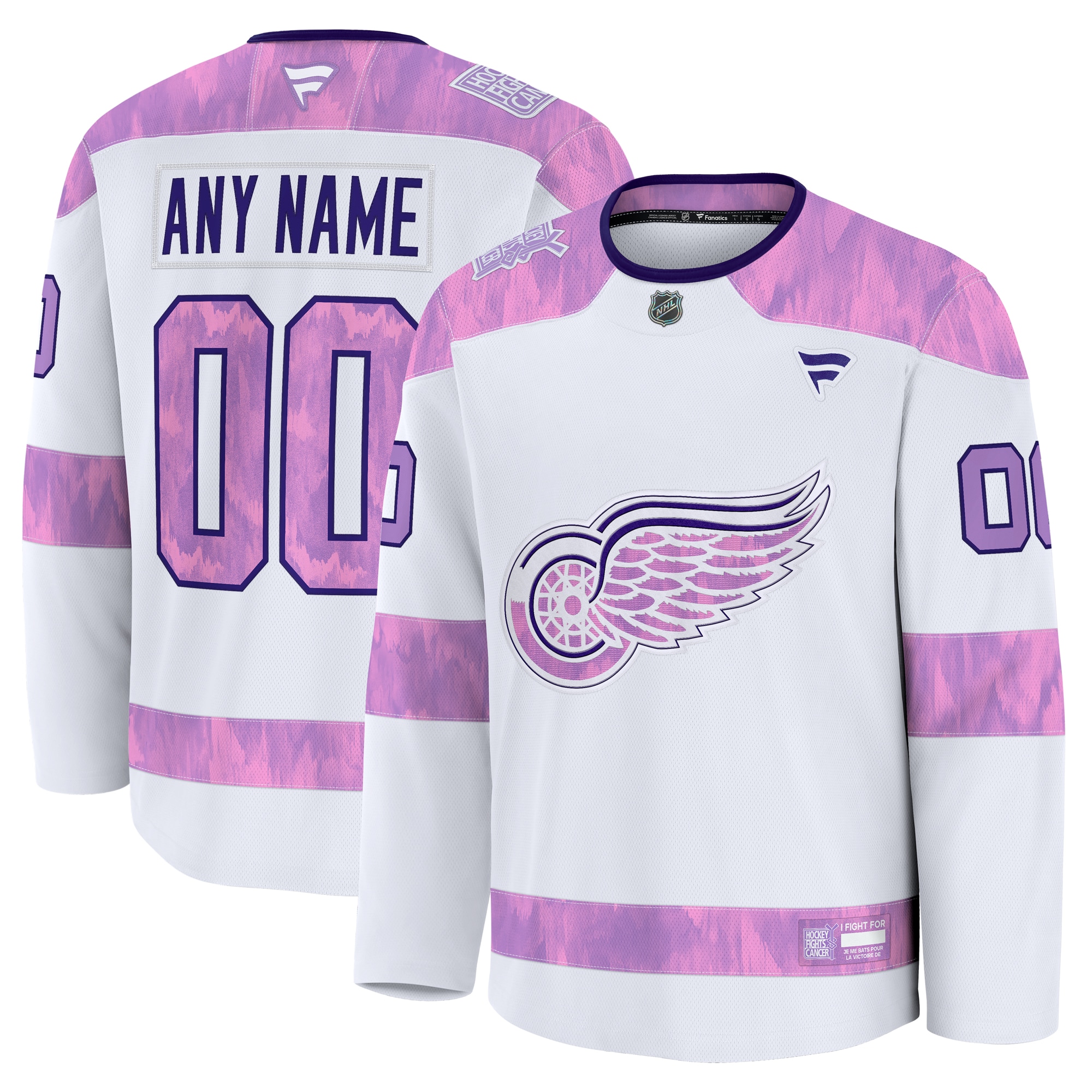  Detroit Red Wings Fanatics 2024 Hockey Fights Cancer Custom Practice Jersey - White