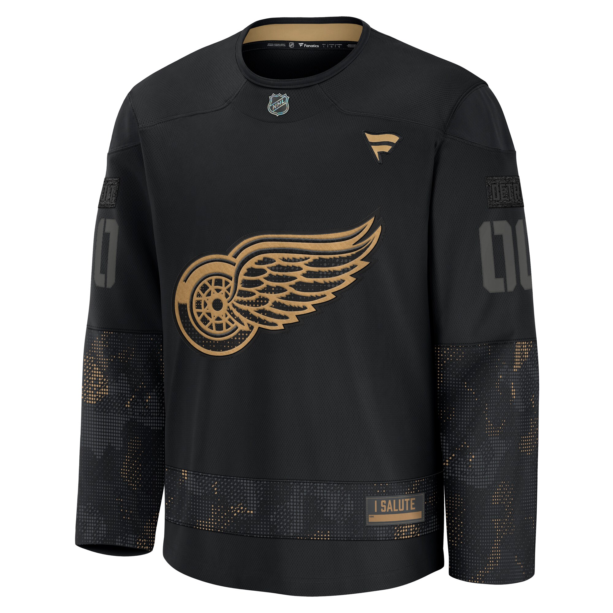  Detroit Red Wings Fanatics 2024 Military Appreciation Custom Practice Jersey - Black