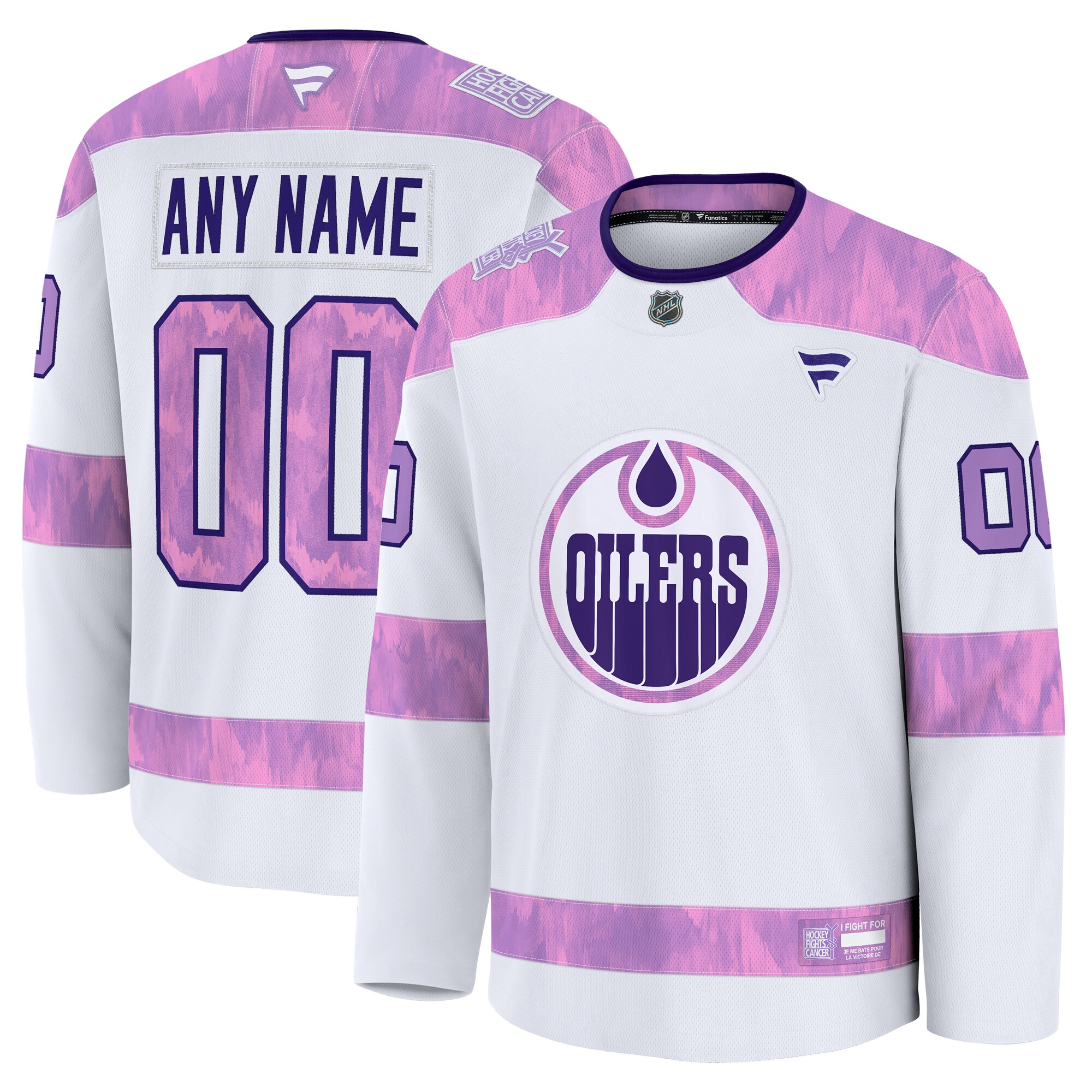  Edmonton Oilers Fanatics 2024 Hockey Fights Cancer Custom Practice Jersey - White