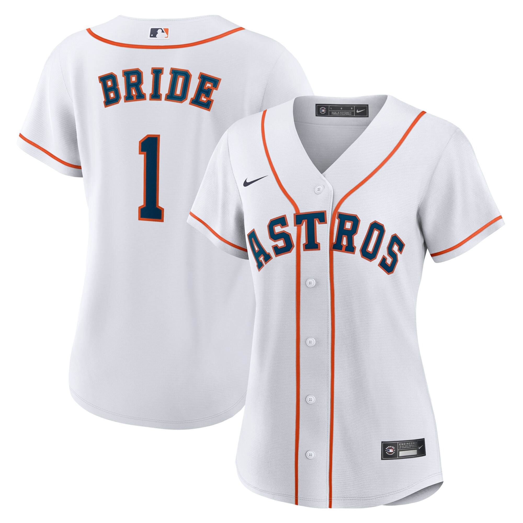  Houston Astros Women's #1 Bride Home Jersey - White