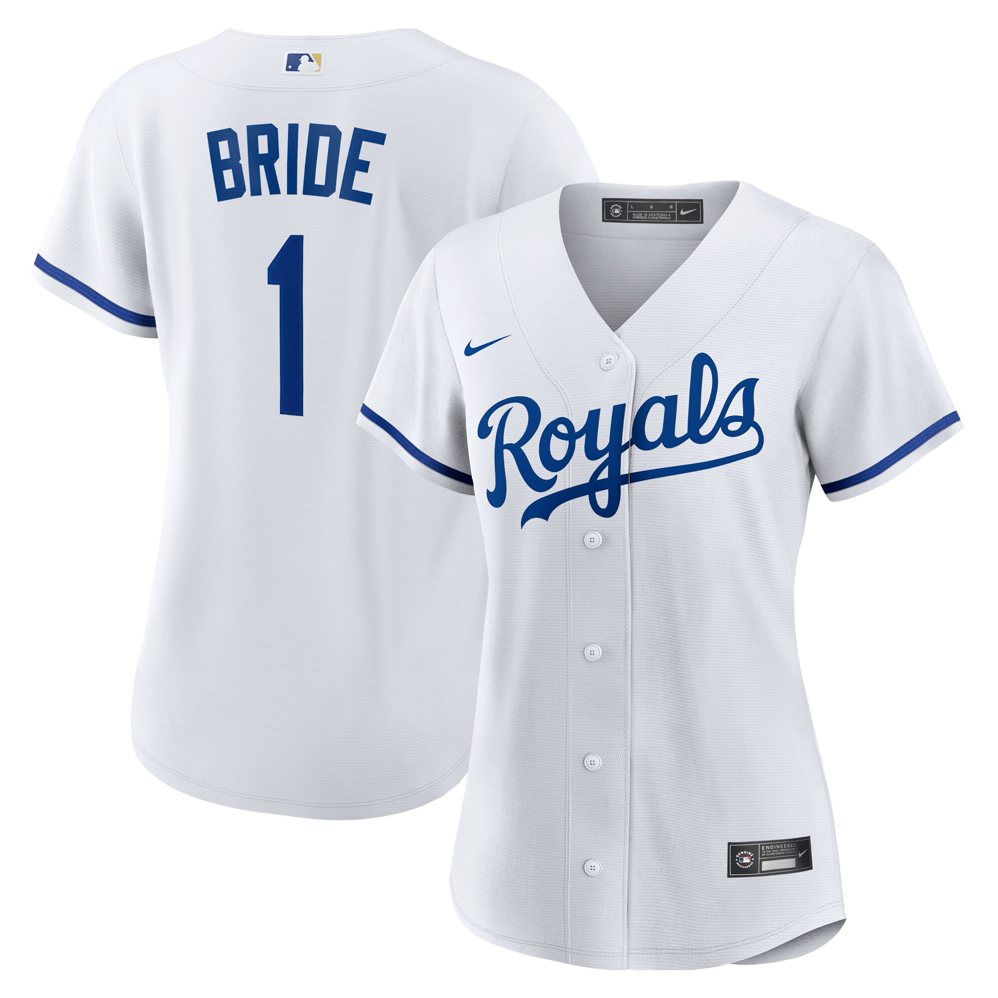  Kansas City Royals Women's #1 Bride Home Jersey - White