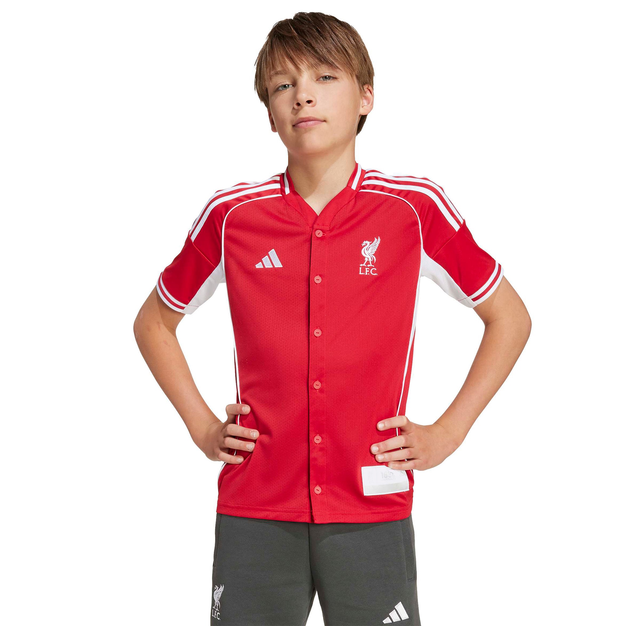  Liverpool Youth Full-Button Baseball Jersey - Red