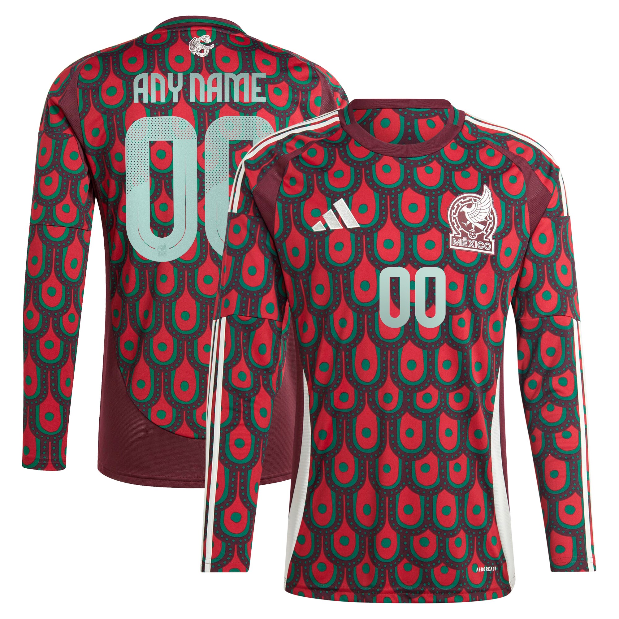  Mexico National Team 2024 Home Custom Long Sleeve Jersey - Burgundy