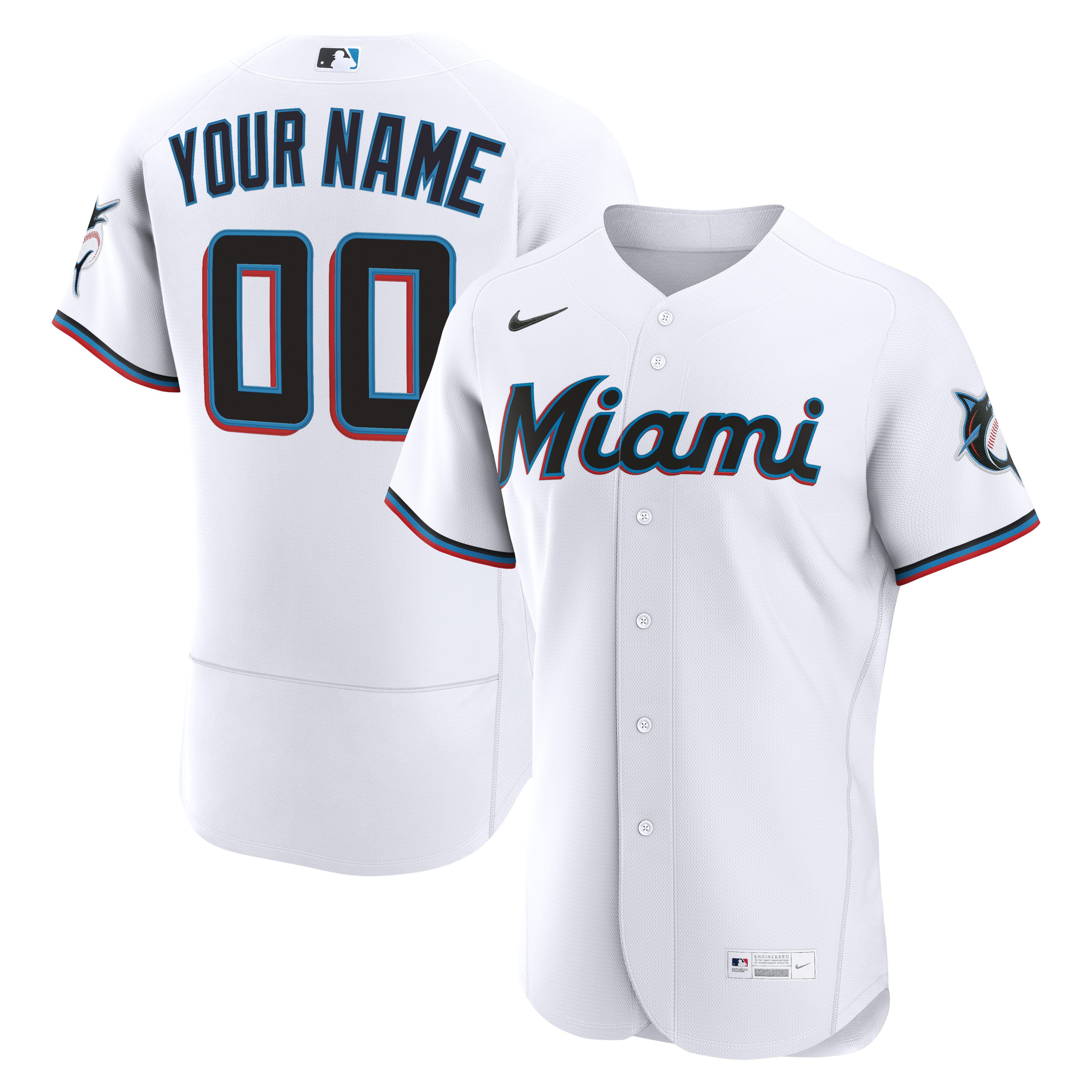  Miami Marlins Home Custom Jersey - White
