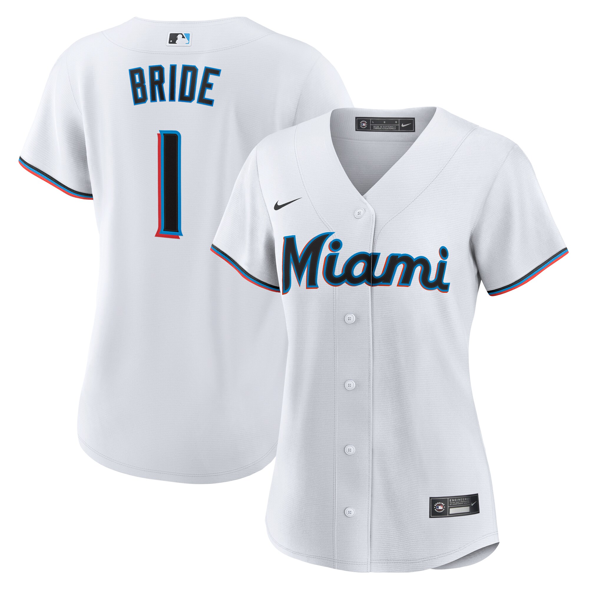  Miami Marlins Women's #1 Bride Home Jersey - White
