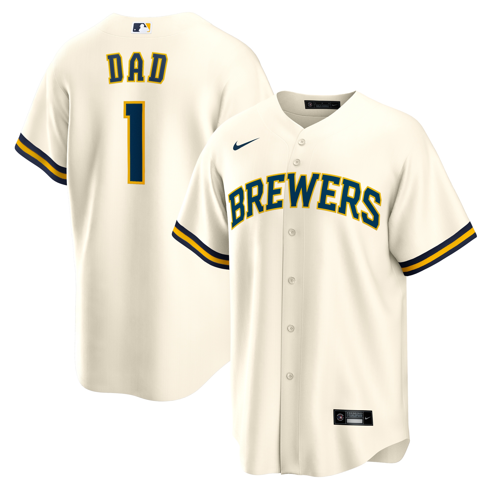  Milwaukee Brewers #1 Dad Home Jersey - White