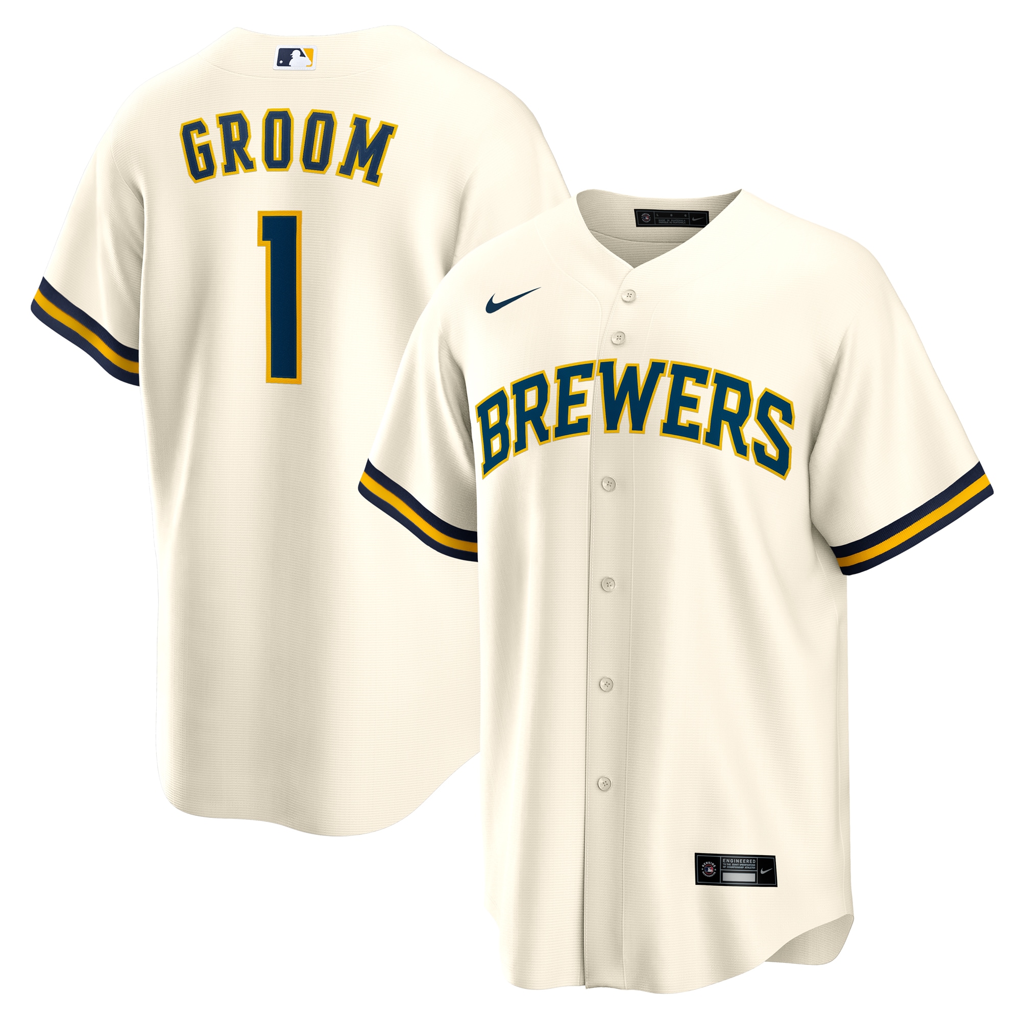  Milwaukee Brewers #1 Groom Home Jersey - White