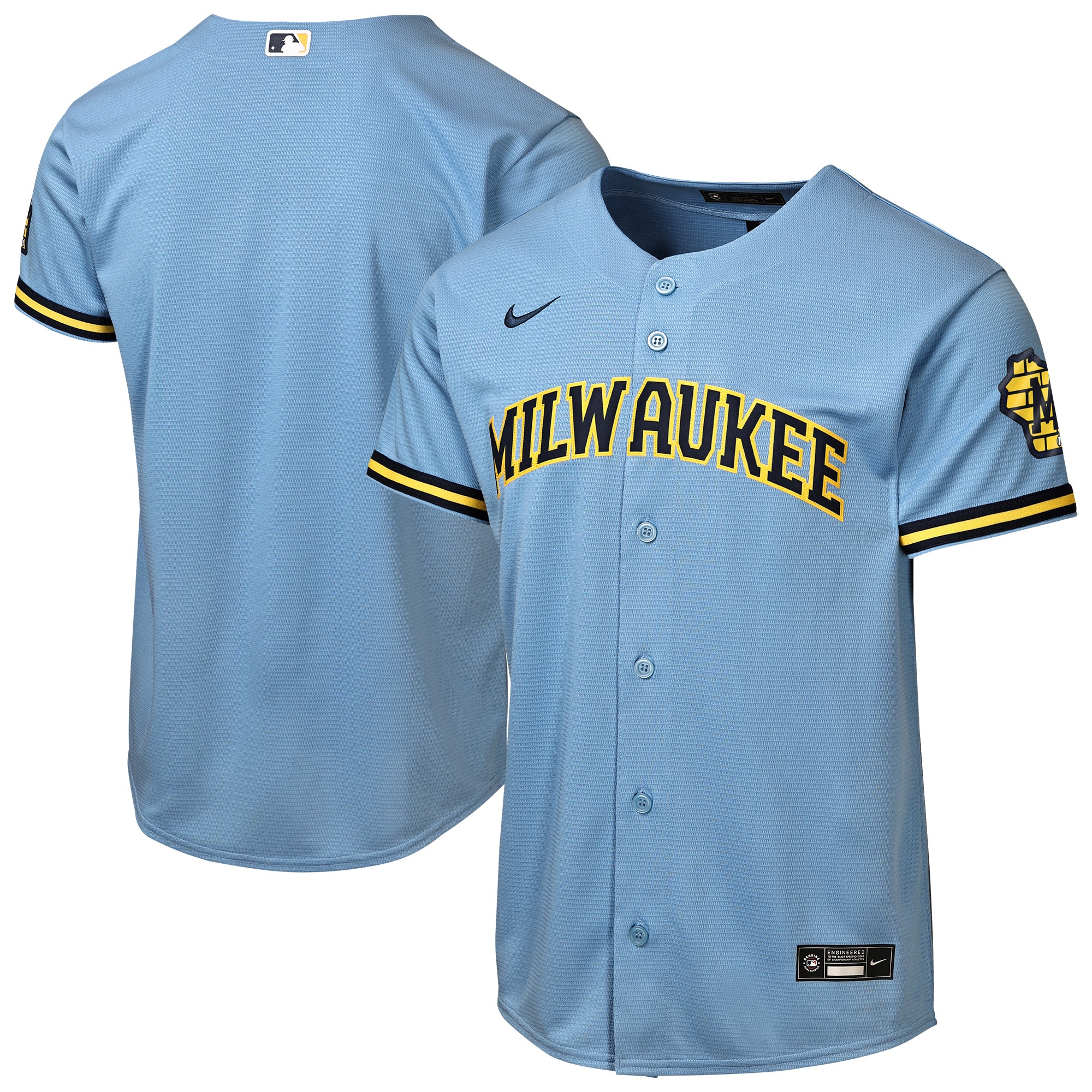  Milwaukee Brewers Youth Road Stadium Jersey - Powder Blue
