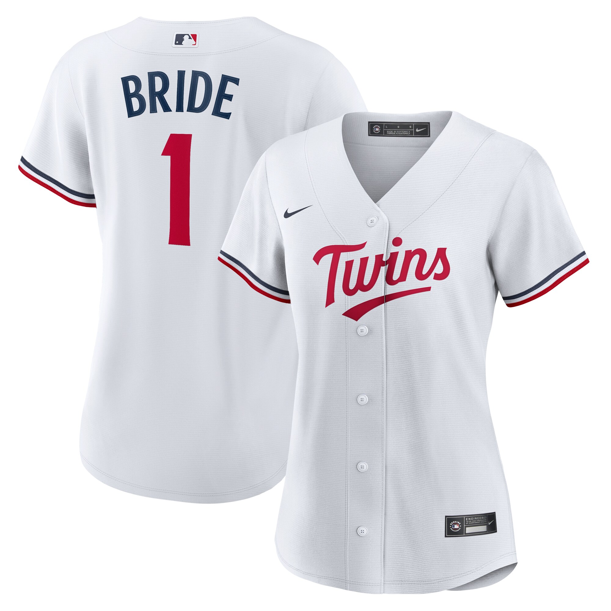  Minnesota Twins Women's #1 Bride Home Jersey - White
