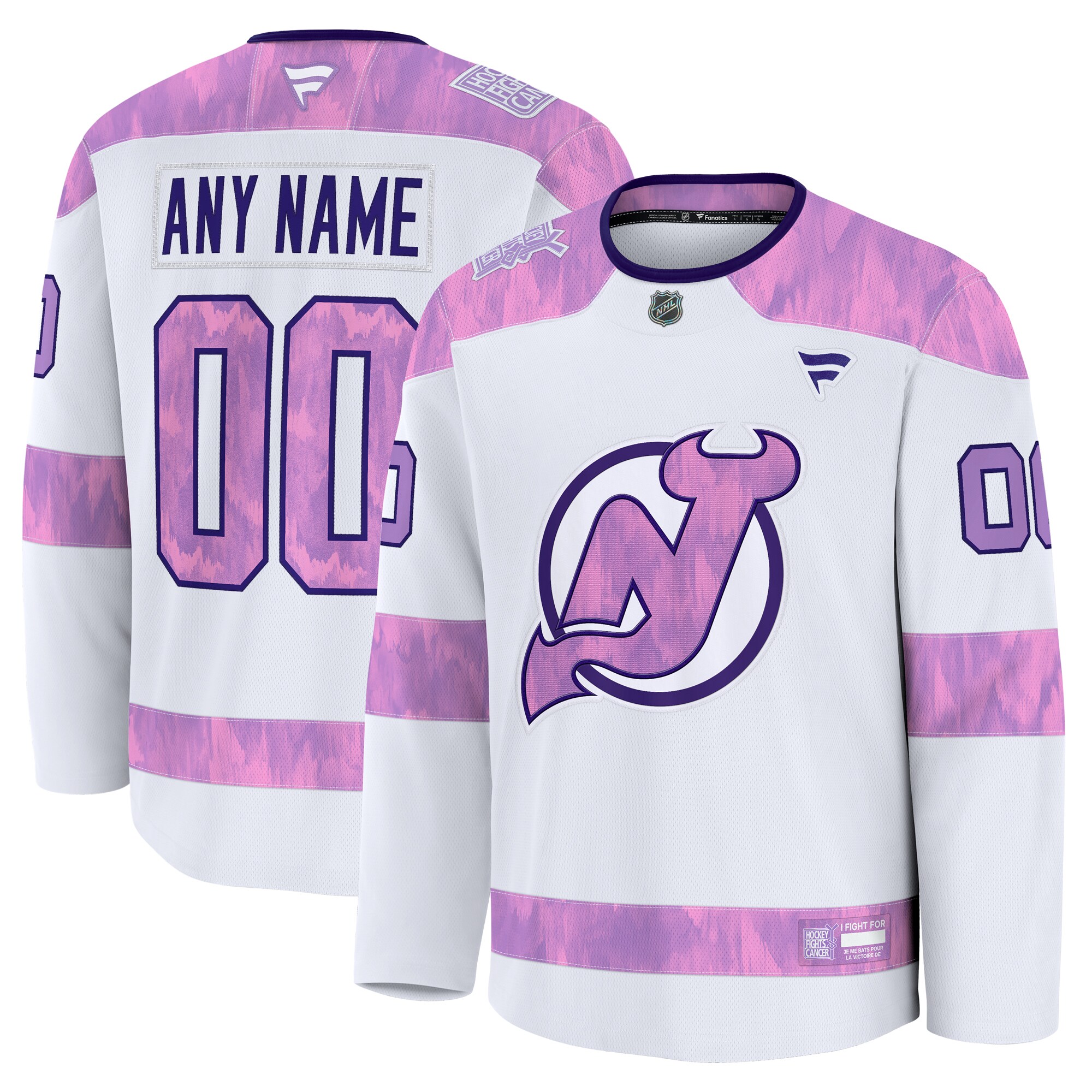  New Jersey Devils Fanatics 2024 Hockey Fights Cancer Custom Practice Jersey - White