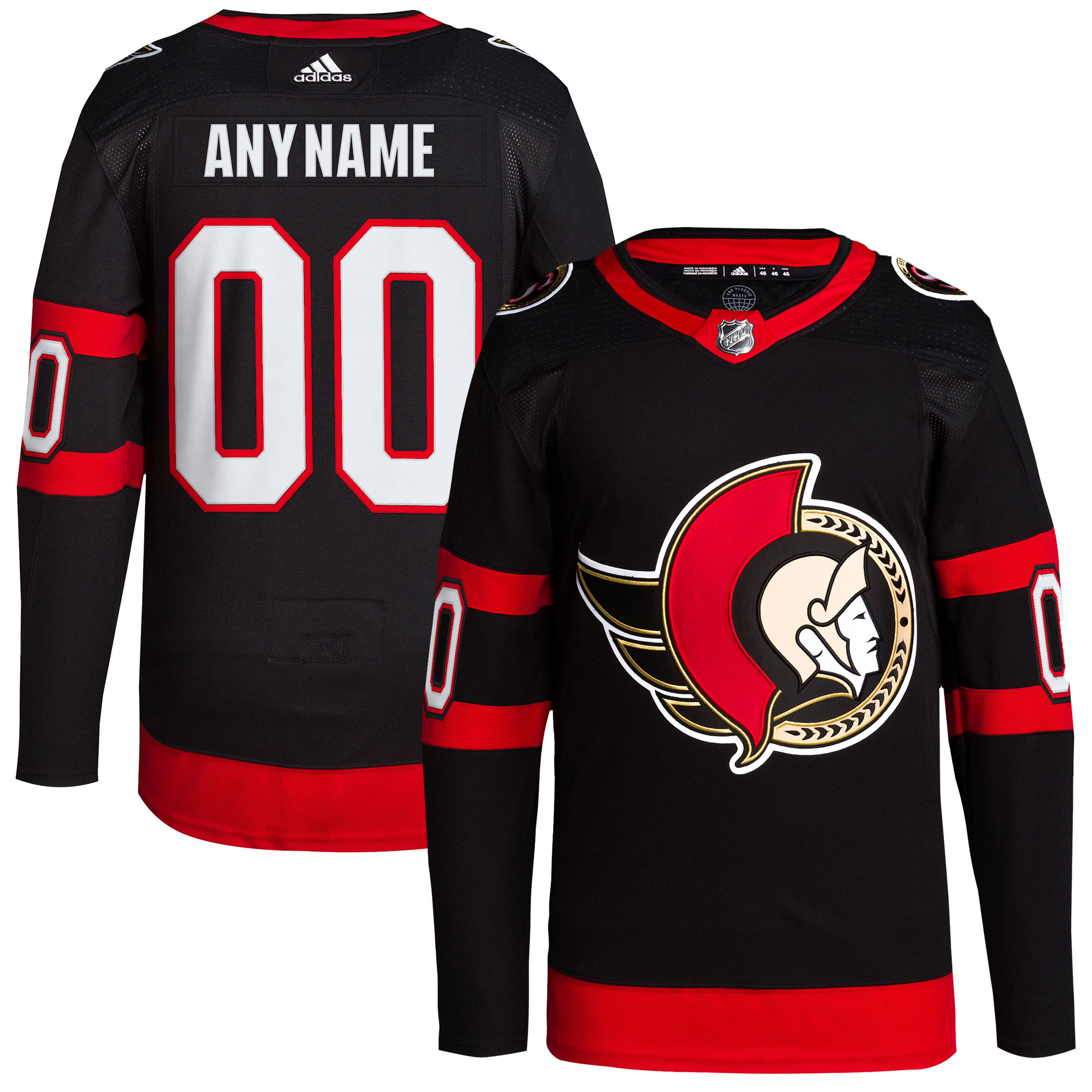  Ottawa Senators adidas  Home  Primegreen Authentic Custom Jersey - Black