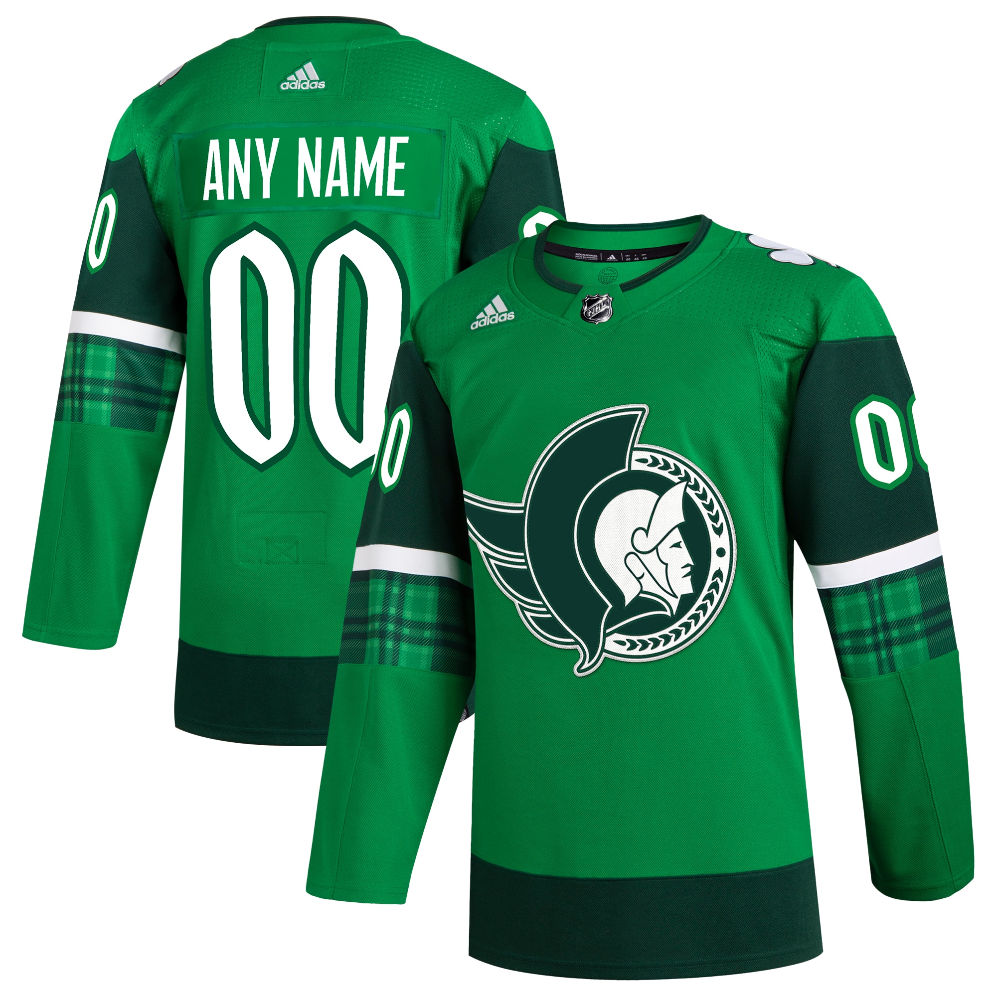  Ottawa Senators adidas St. Patrick's Day Authentic Custom Jersey - Kelly Green