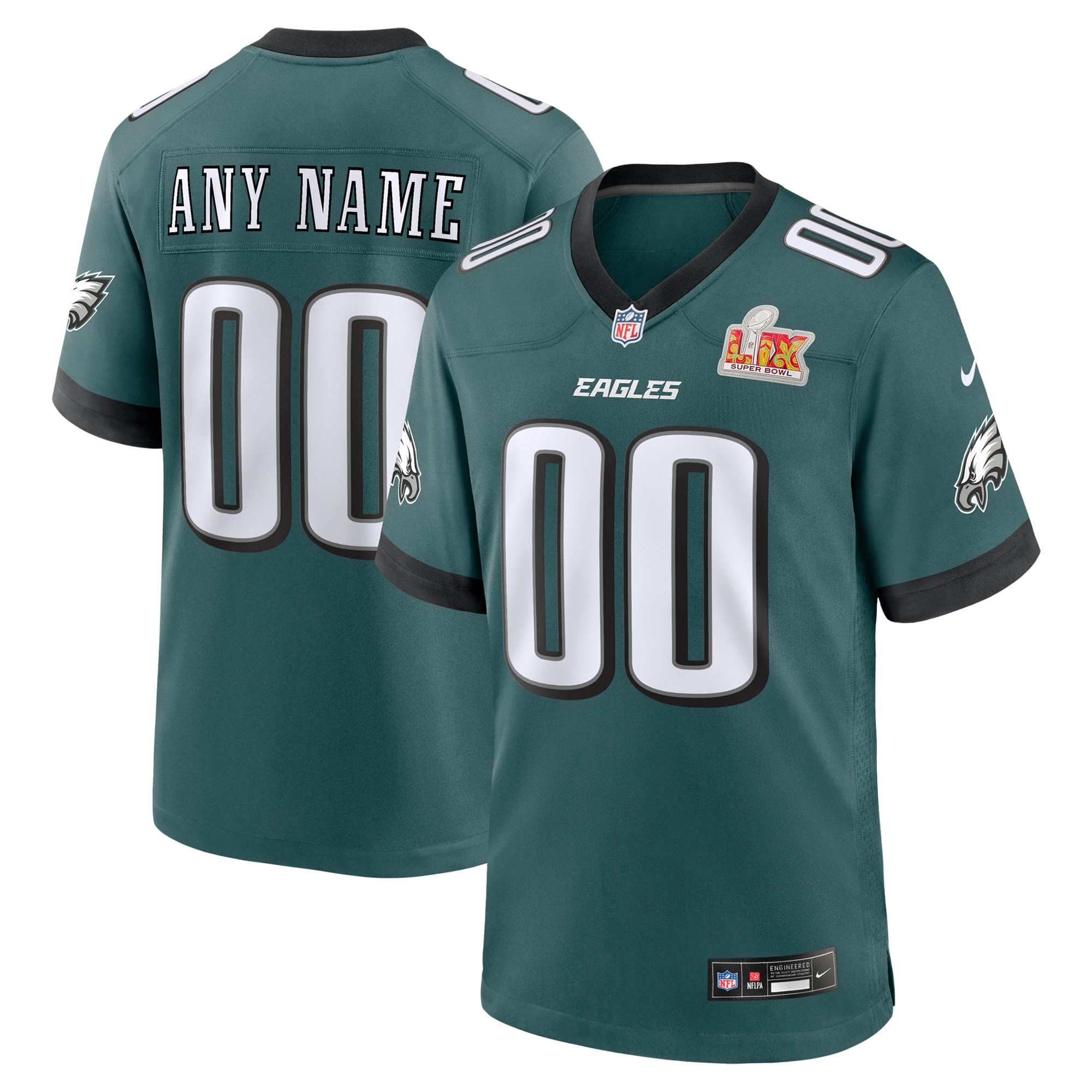  Philadelphia Eagles Nike Super Bowl LIX Custom Game Jersey - Midnight Green