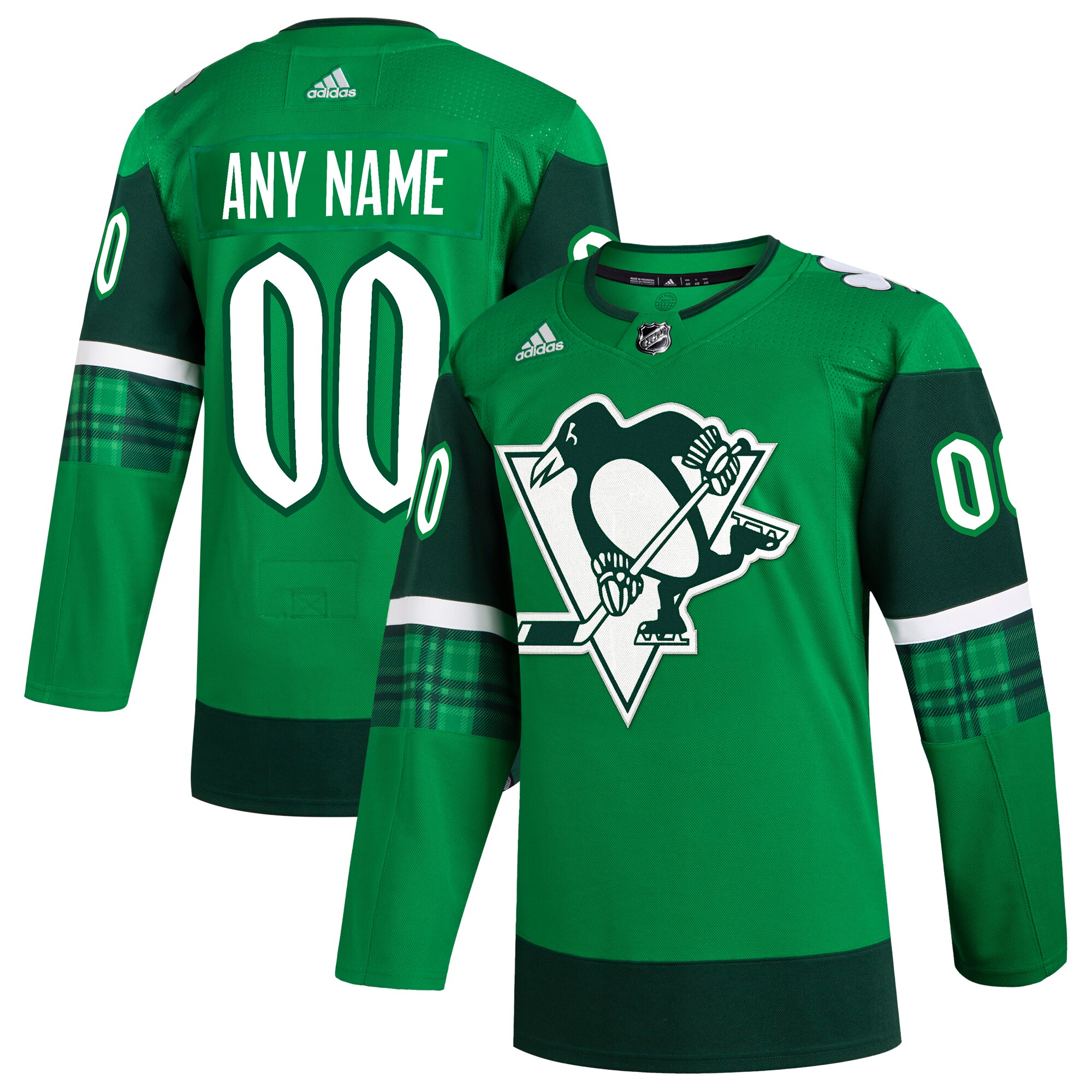  Pittsburgh Penguins adidas St. Patrick's Day Authentic Custom Jersey - Kelly Green