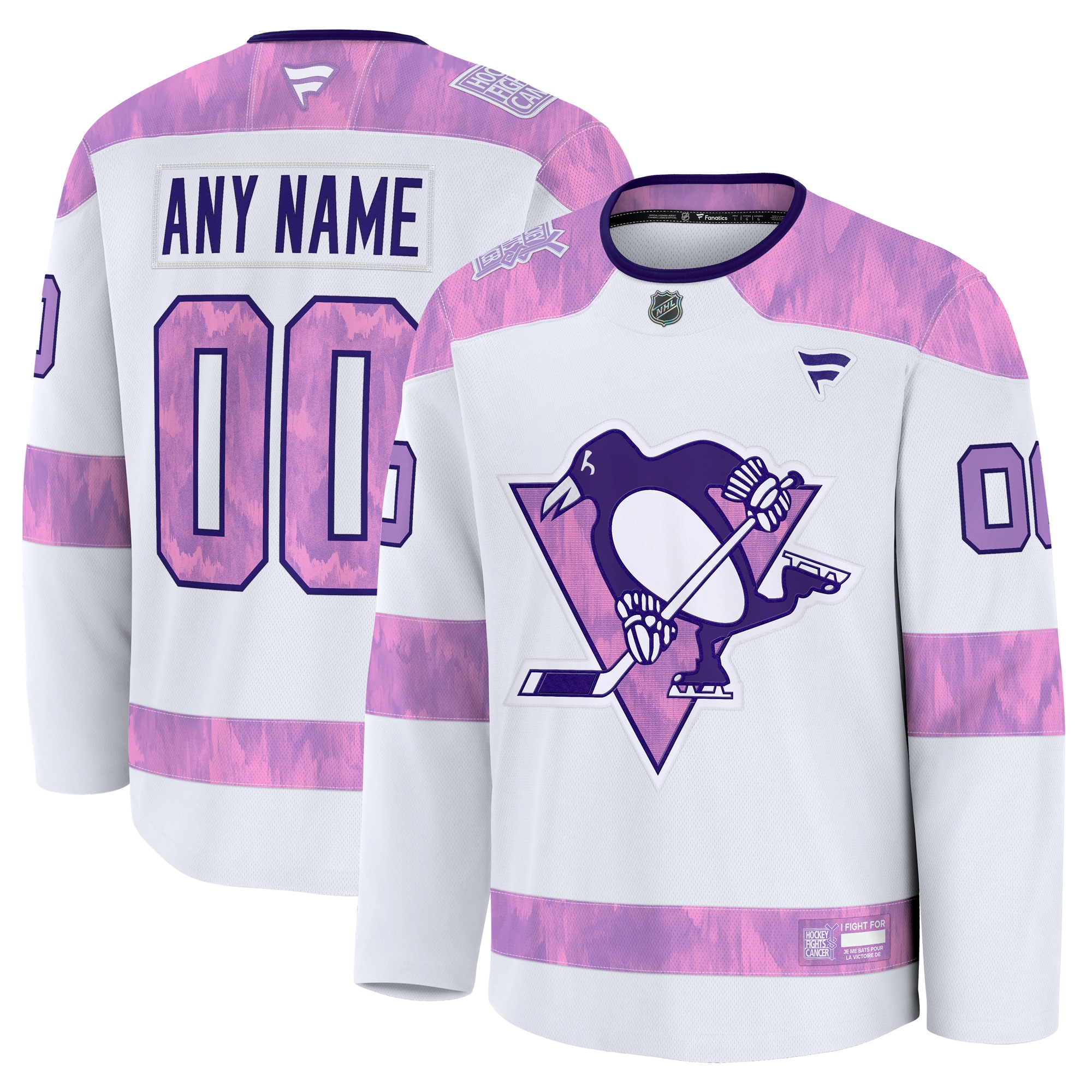  Pittsburgh Penguins Fanatics 2024 Hockey Fights Cancer Custom Practice Jersey - White