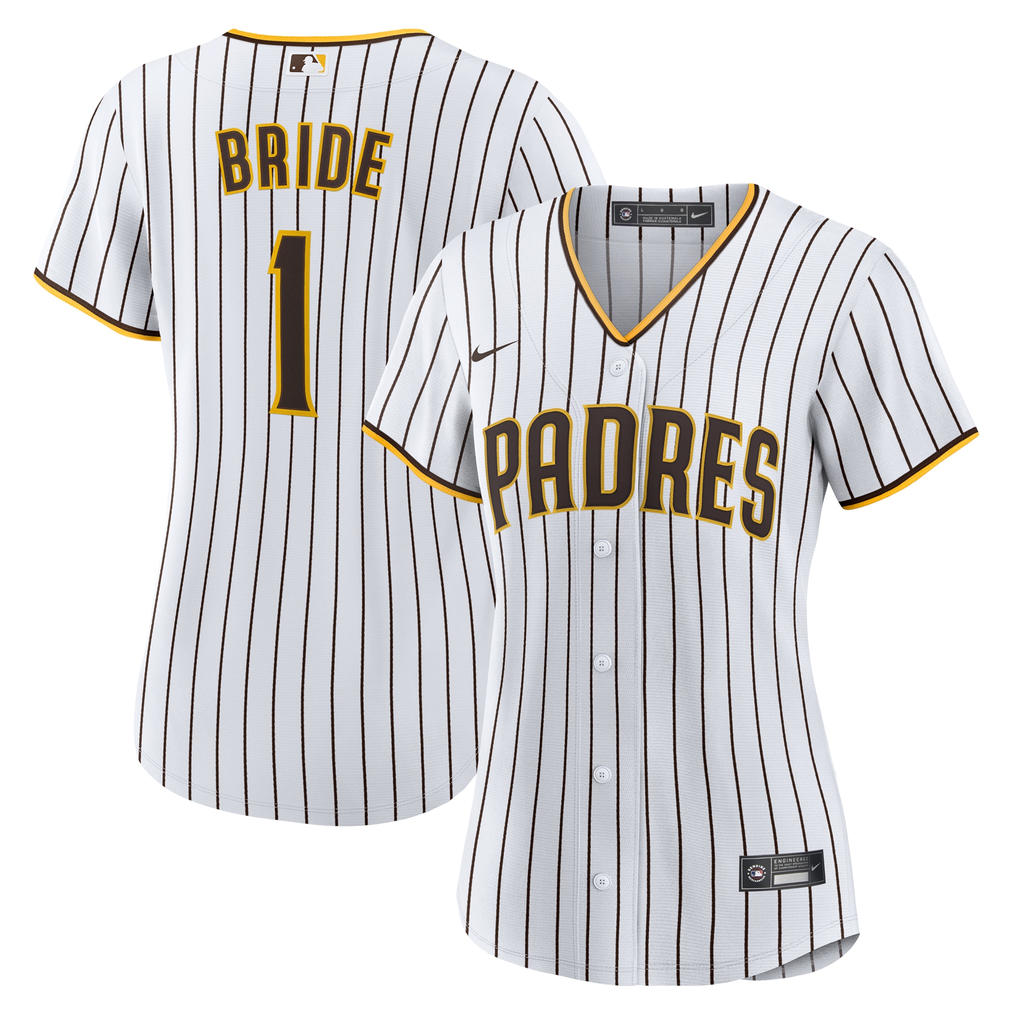  San Diego Padres Women's #1 Bride Home Jersey - White