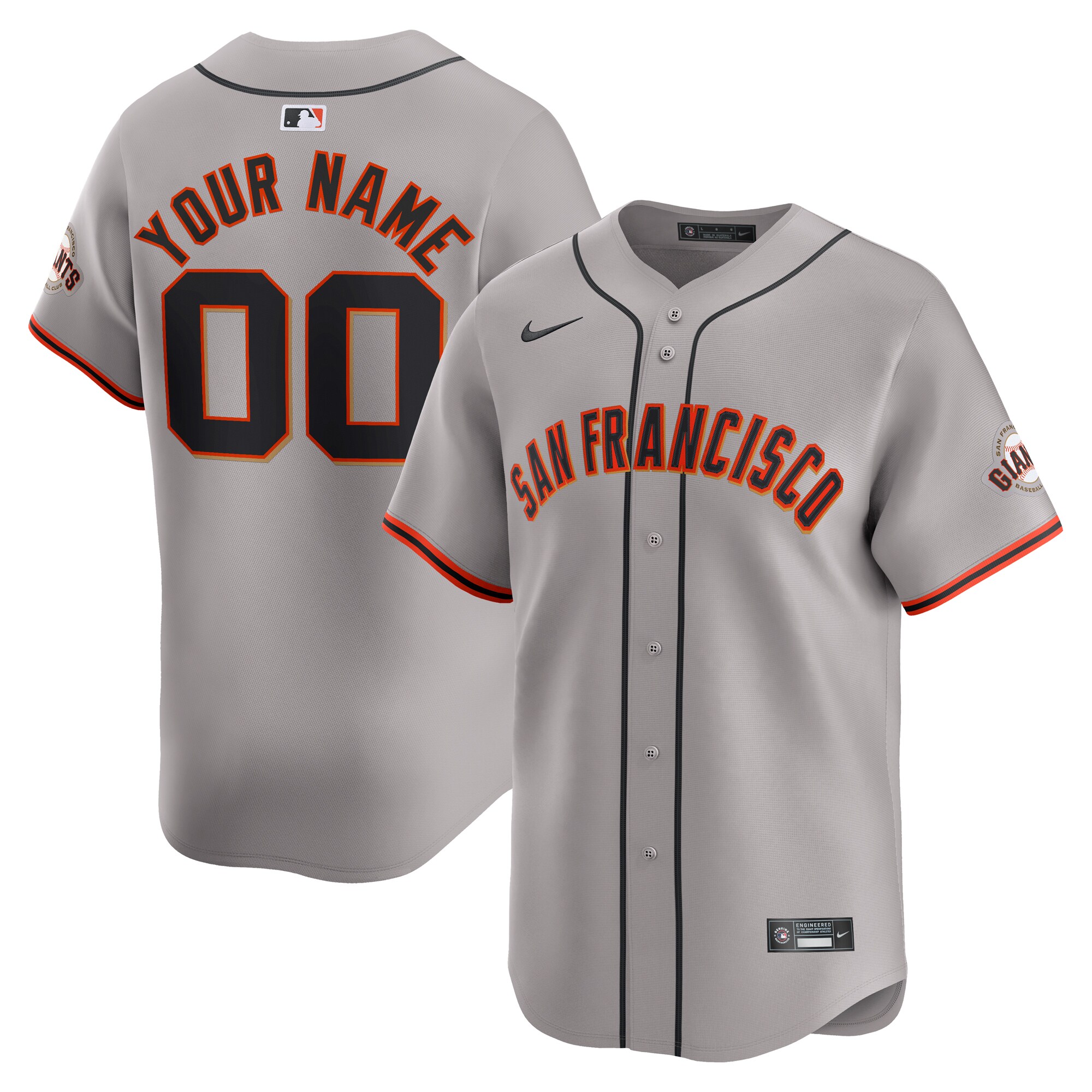  San Francisco Giants Nike Away Limited Custom Jersey - Gray