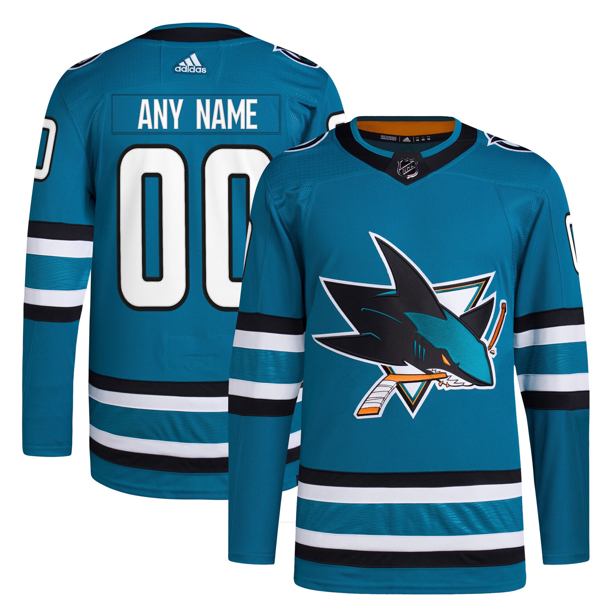  San Jose Sharks adidas  Home  Primegreen Authentic Custom Jersey - Teal