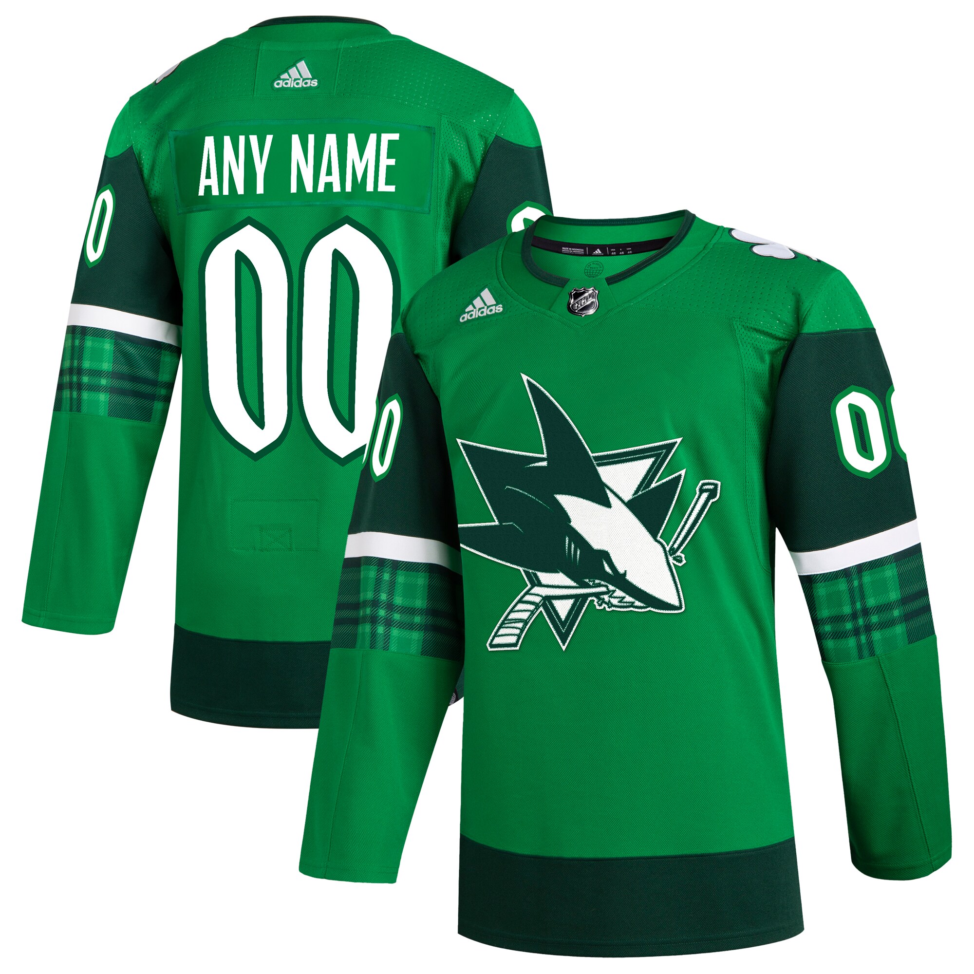  San Jose Sharks adidas St. Patrick's Day Authentic Custom Jersey - Kelly Green