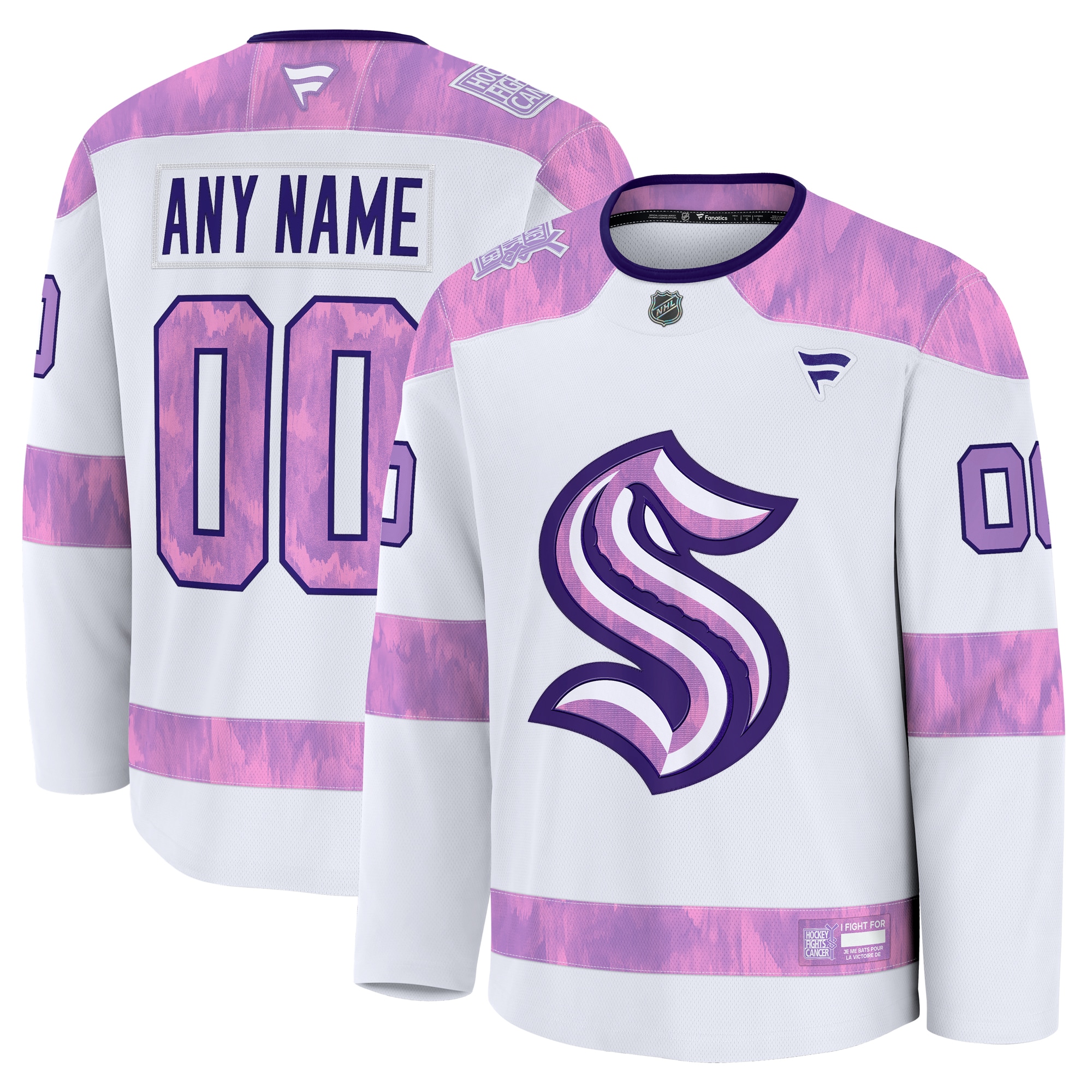  Seattle Kraken Fanatics 2024 Hockey Fights Cancer Custom Practice Jersey - White