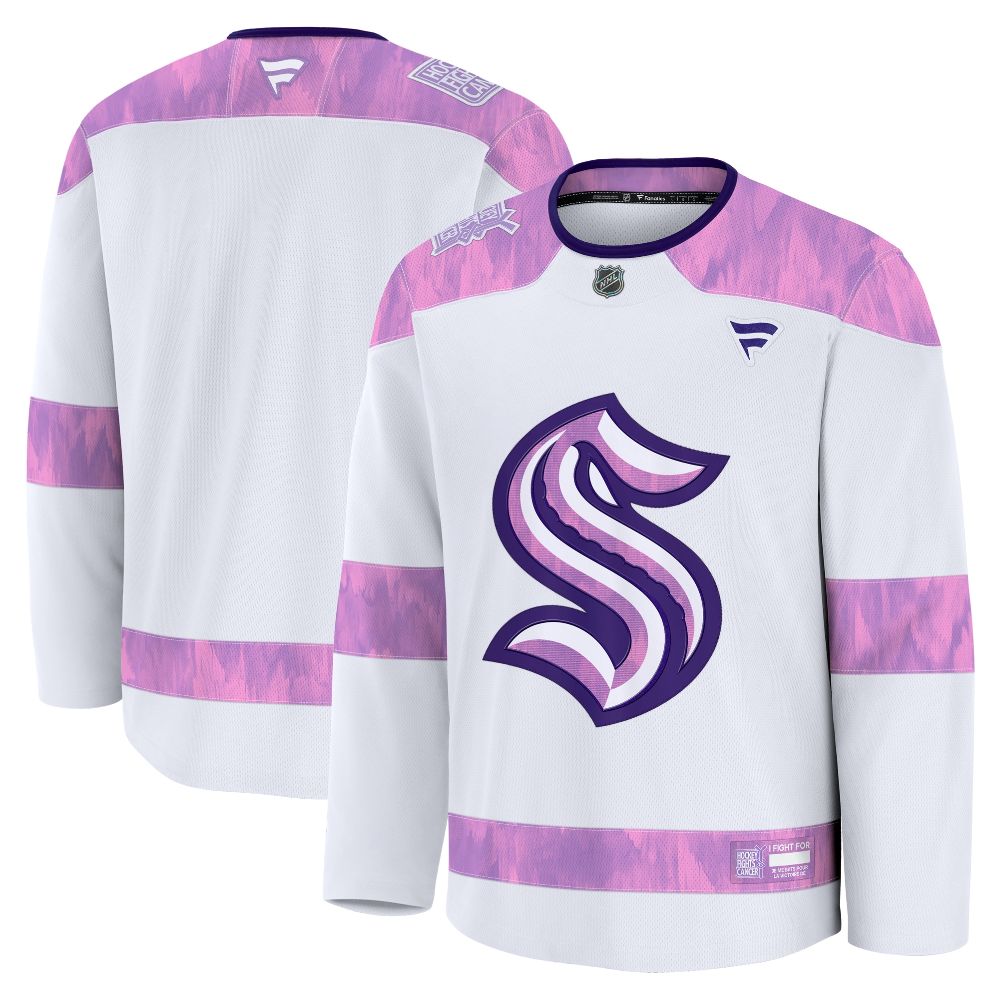  Seattle Kraken Fanatics 2024 Hockey Fights Cancer Practice Jersey - White