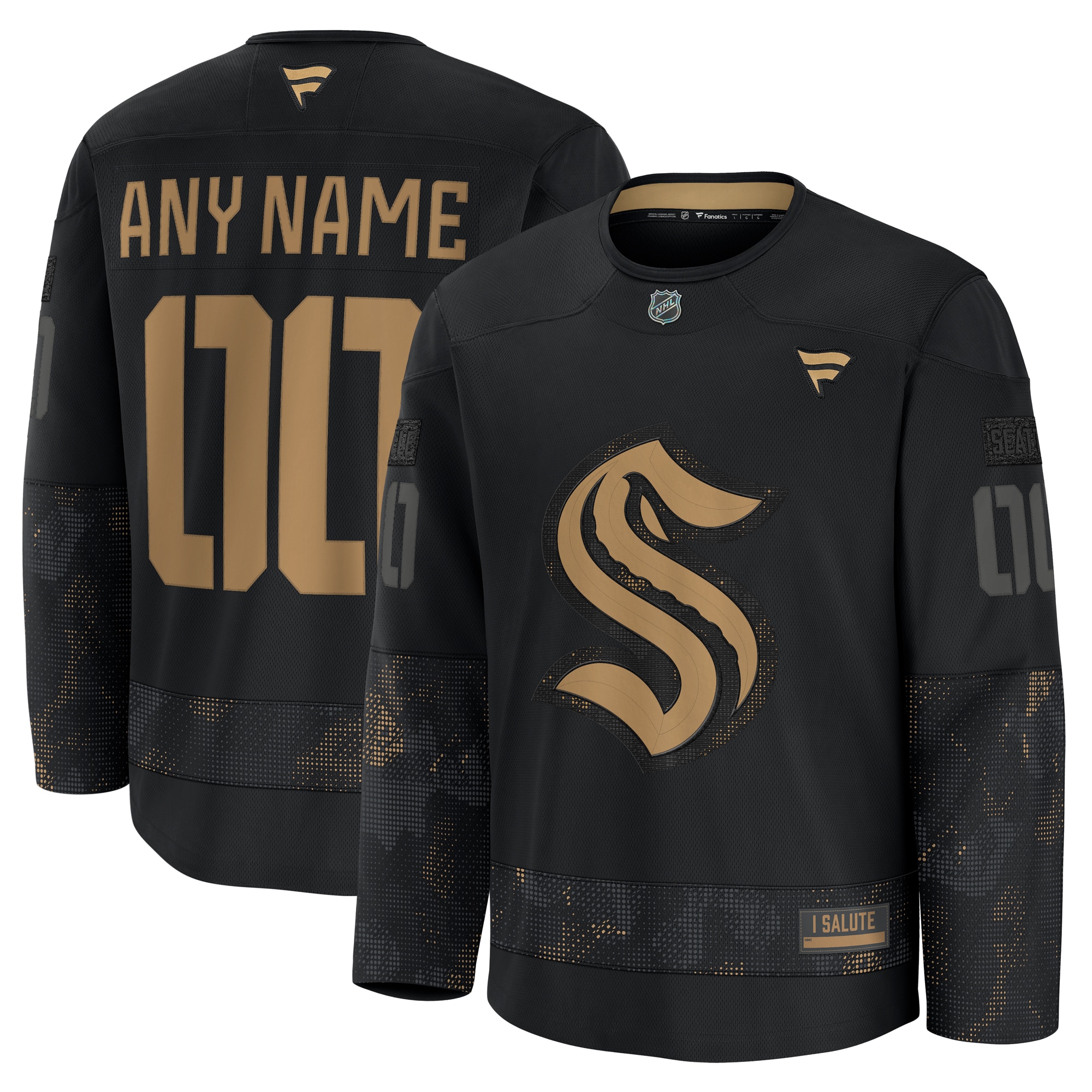  Seattle Kraken Fanatics 2024 Military Appreciation Custom Practice Jersey - Black