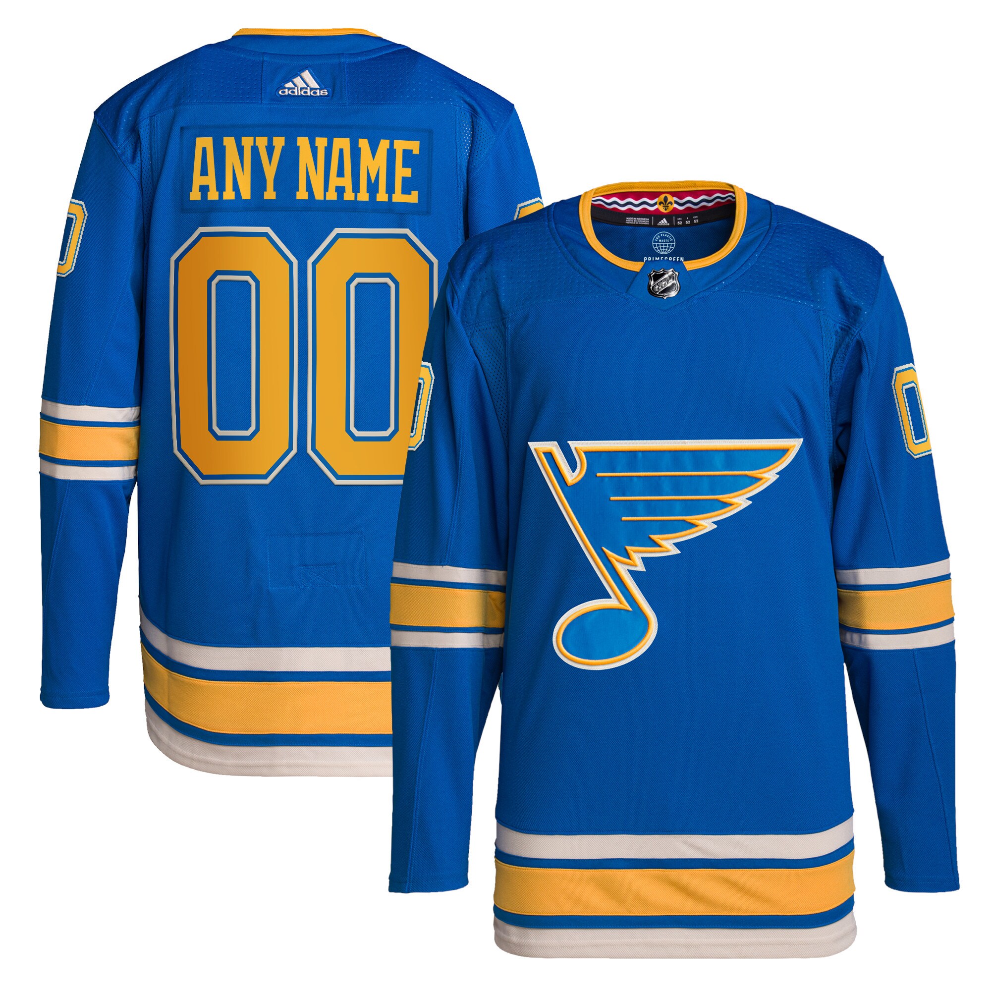  St. Louis Blues adidas  Alternate  Primegreen Authentic Custom Jersey - Blue