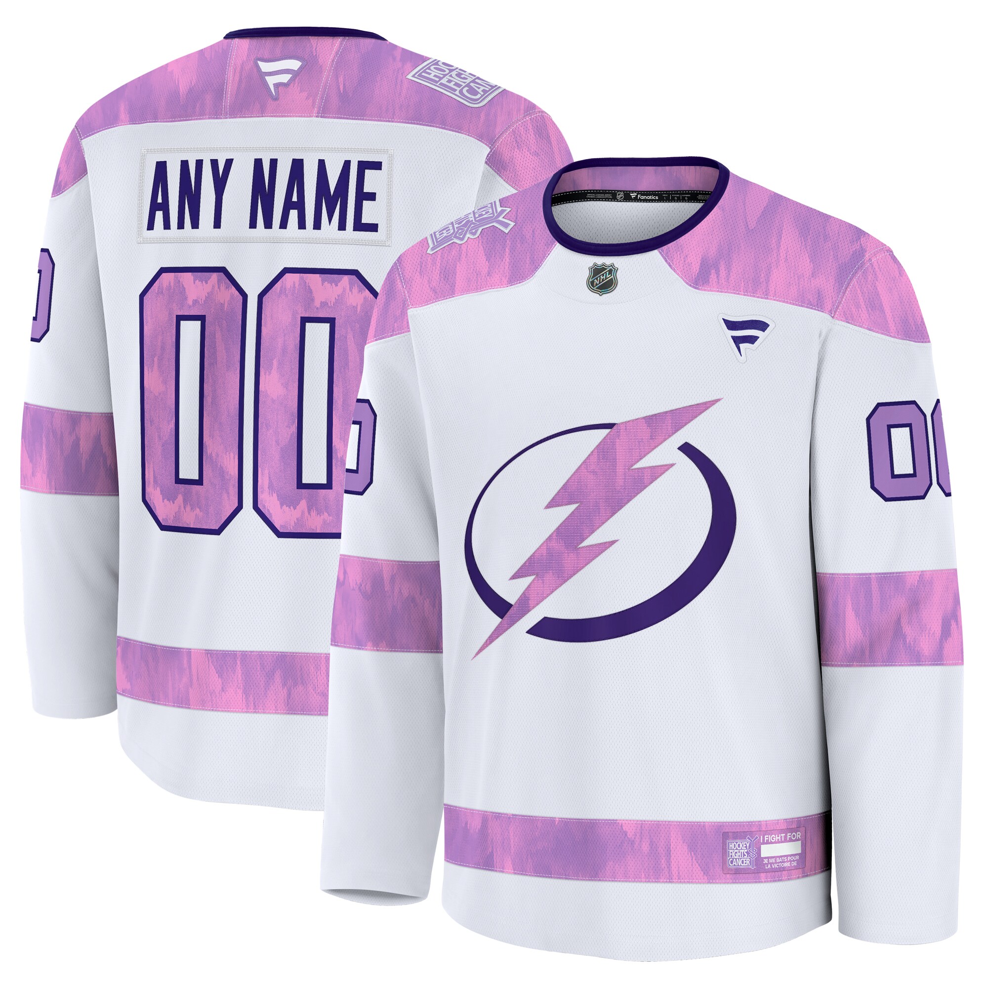  Tampa Bay Lightning Fanatics 2024 Hockey Fights Cancer Custom Practice Jersey - White