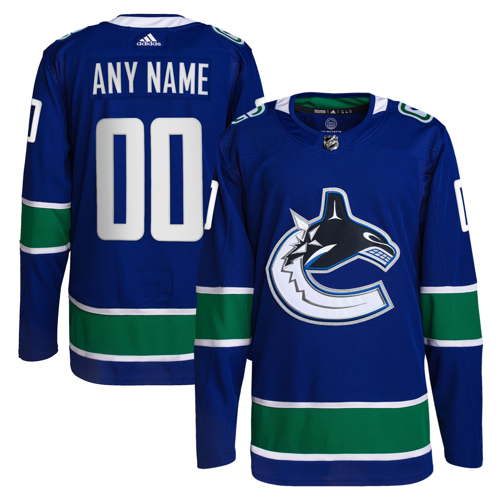  Vancouver Canucks adidas  Home  Primegreen Authentic Custom Jersey - Royal