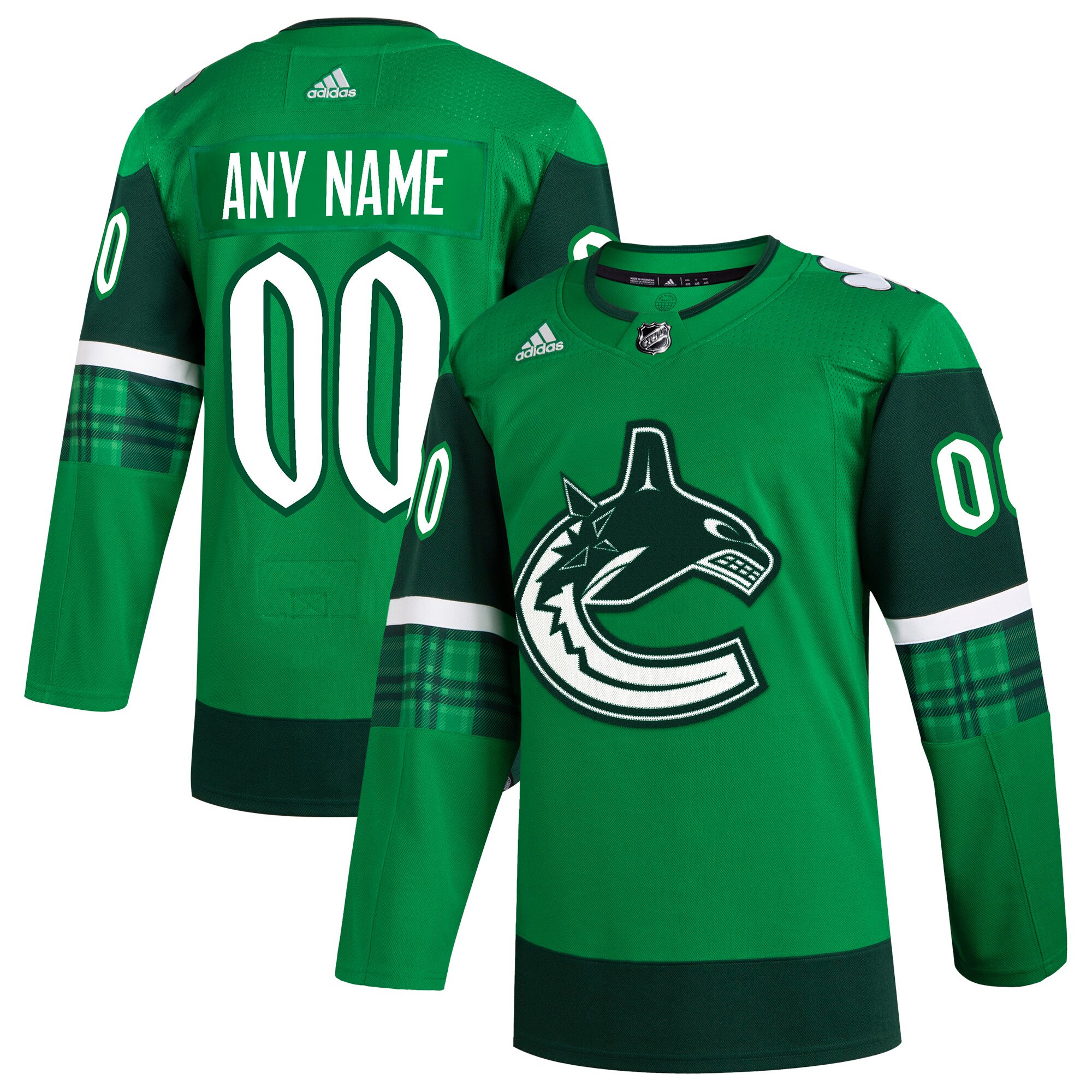  Vancouver Canucks adidas St. Patrick's Day Authentic Custom Jersey - Kelly Green