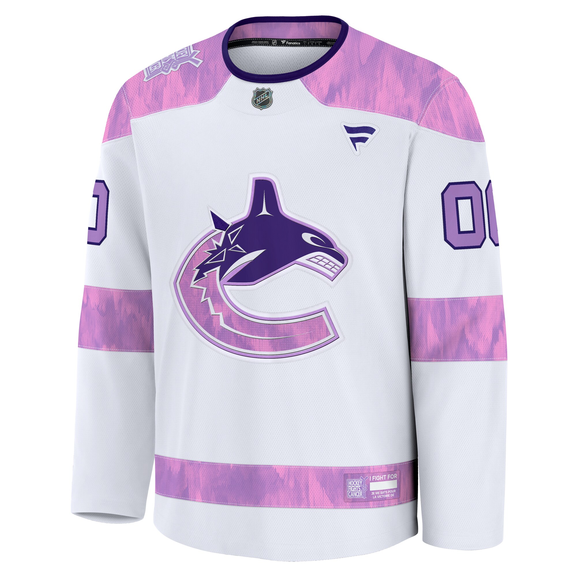  Vancouver Canucks Fanatics 2024 Hockey Fights Cancer Custom Practice Jersey - White