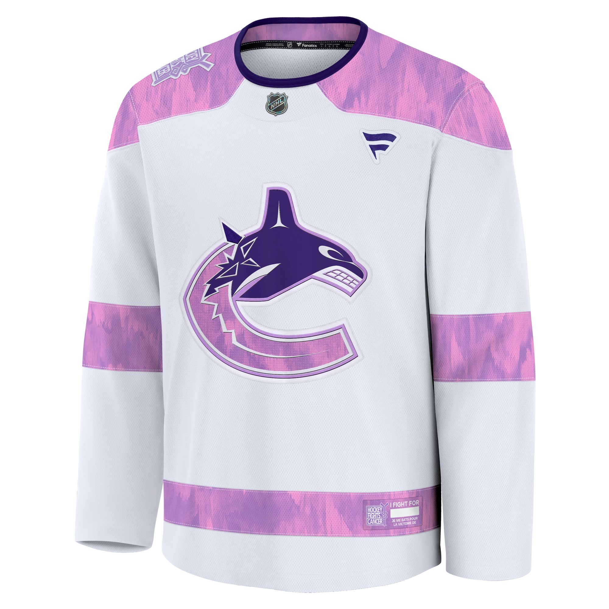  Vancouver Canucks Fanatics 2024 Hockey Fights Cancer Practice Jersey - White