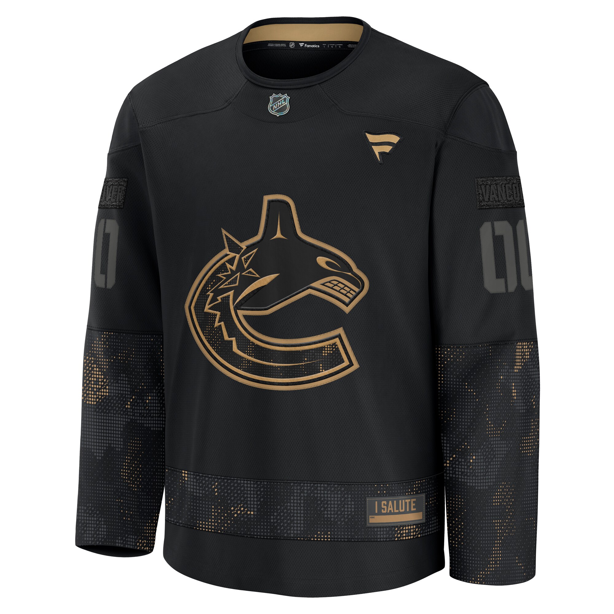  Vancouver Canucks Fanatics 2024 Military Appreciation Custom Practice Jersey - Black