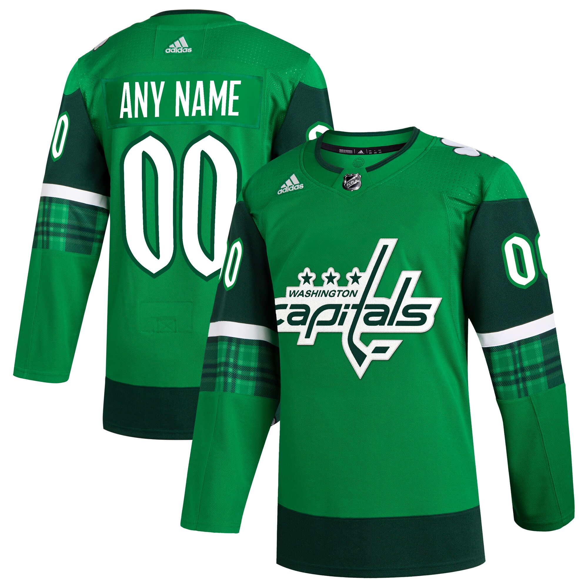  Washington Capitals adidas St. Patrick's Day Authentic Custom Jersey - Kelly Green
