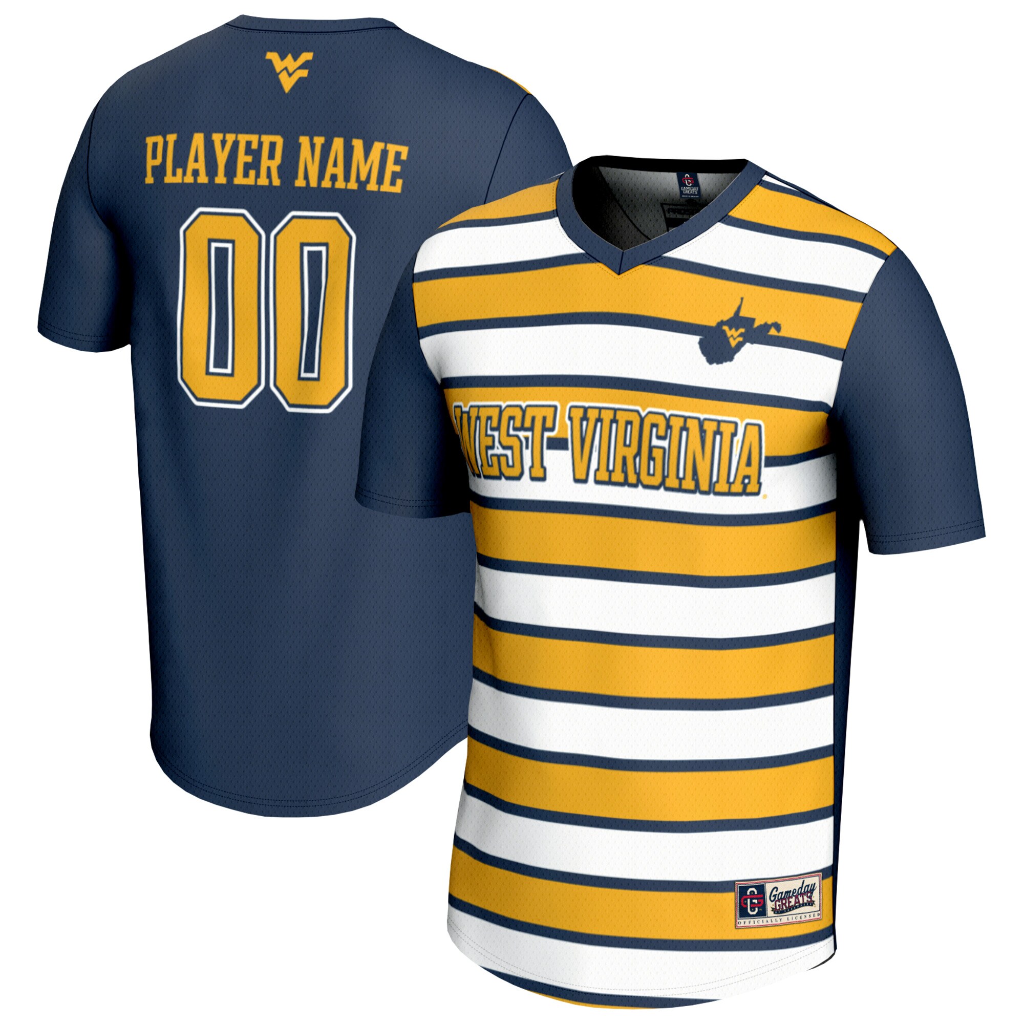  West Virginia Mountaineers GameDay Greats Unisex NIL Pick-A-Player Collegiate Women's Soccer Lightweight Fashion Jersey - Navy/Gold
