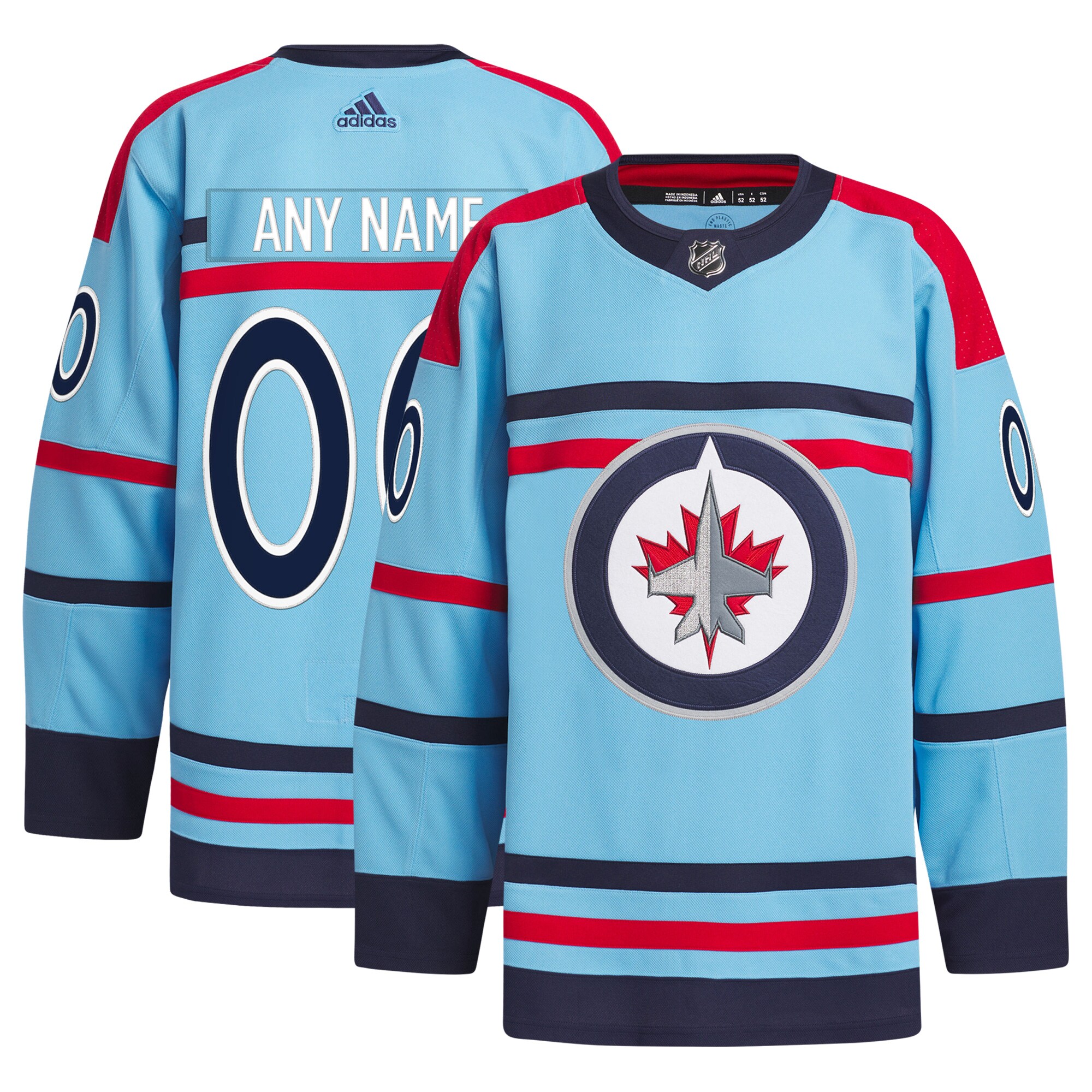  Winnipeg Jets adidas   Anniversary Primegreen Authentic Custom Jersey - Light Blue