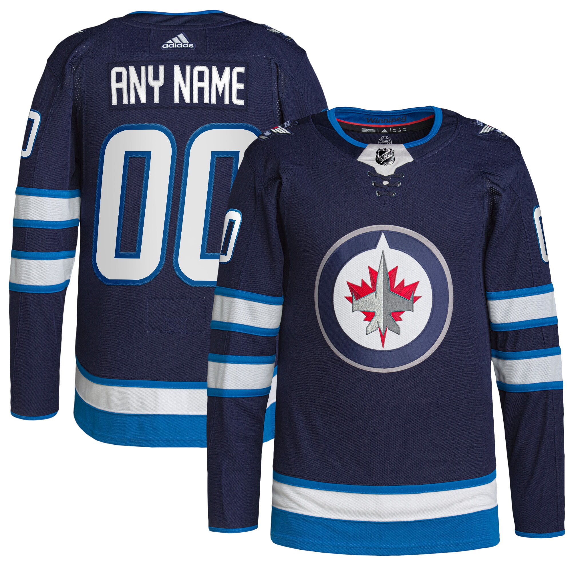  Winnipeg Jets adidas  Home  Primegreen Authentic Custom Jersey - Navy