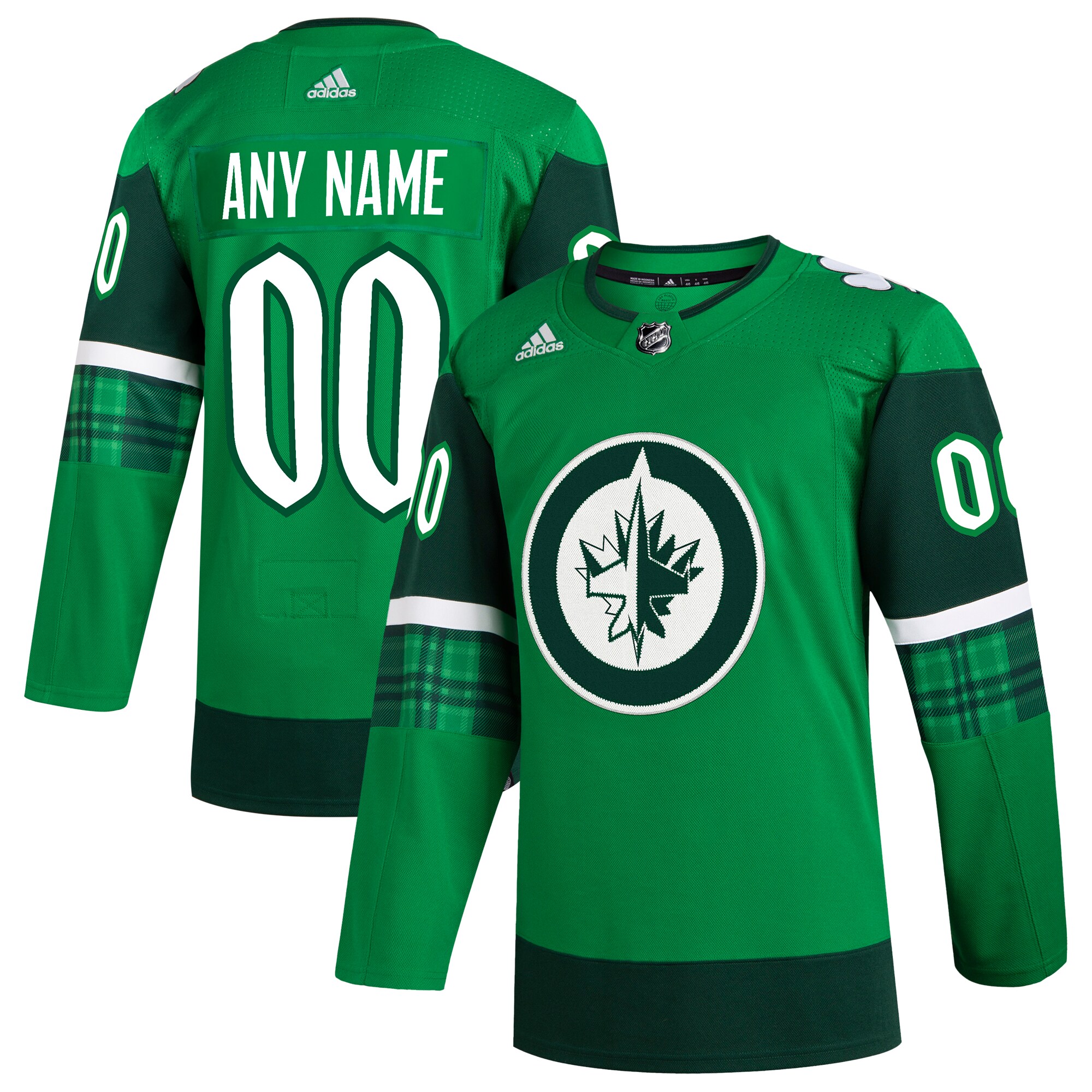  Winnipeg Jets adidas St. Patrick's Day Authentic Custom Jersey - Kelly Green