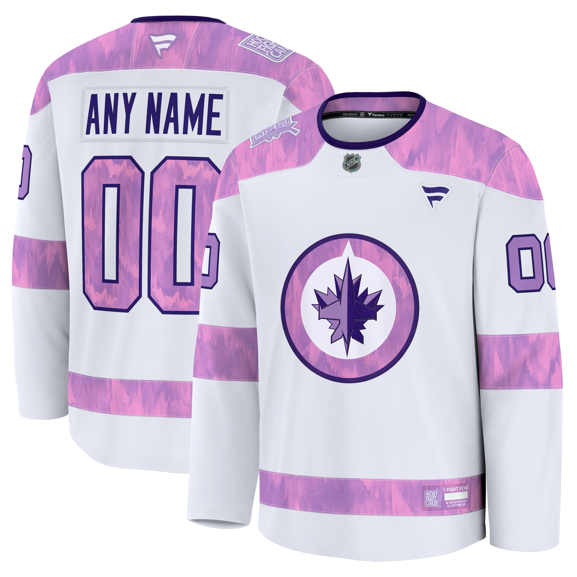 Winnipeg Jets Fanatics 2024 Hockey Fights Cancer Custom Practice Jersey - White