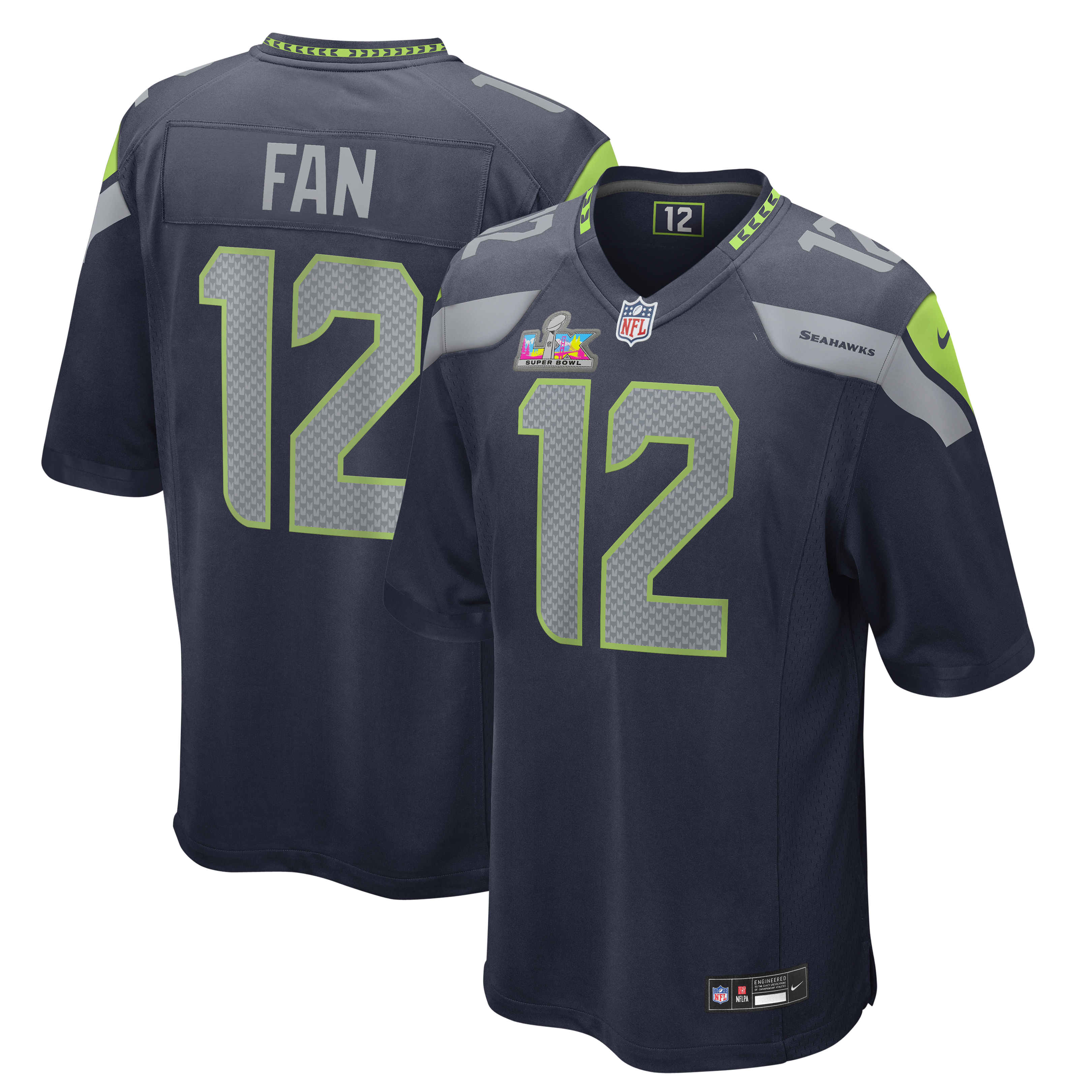12s Seattle Seahawks Super Bowl LX Patch Game Jersey - College Navy