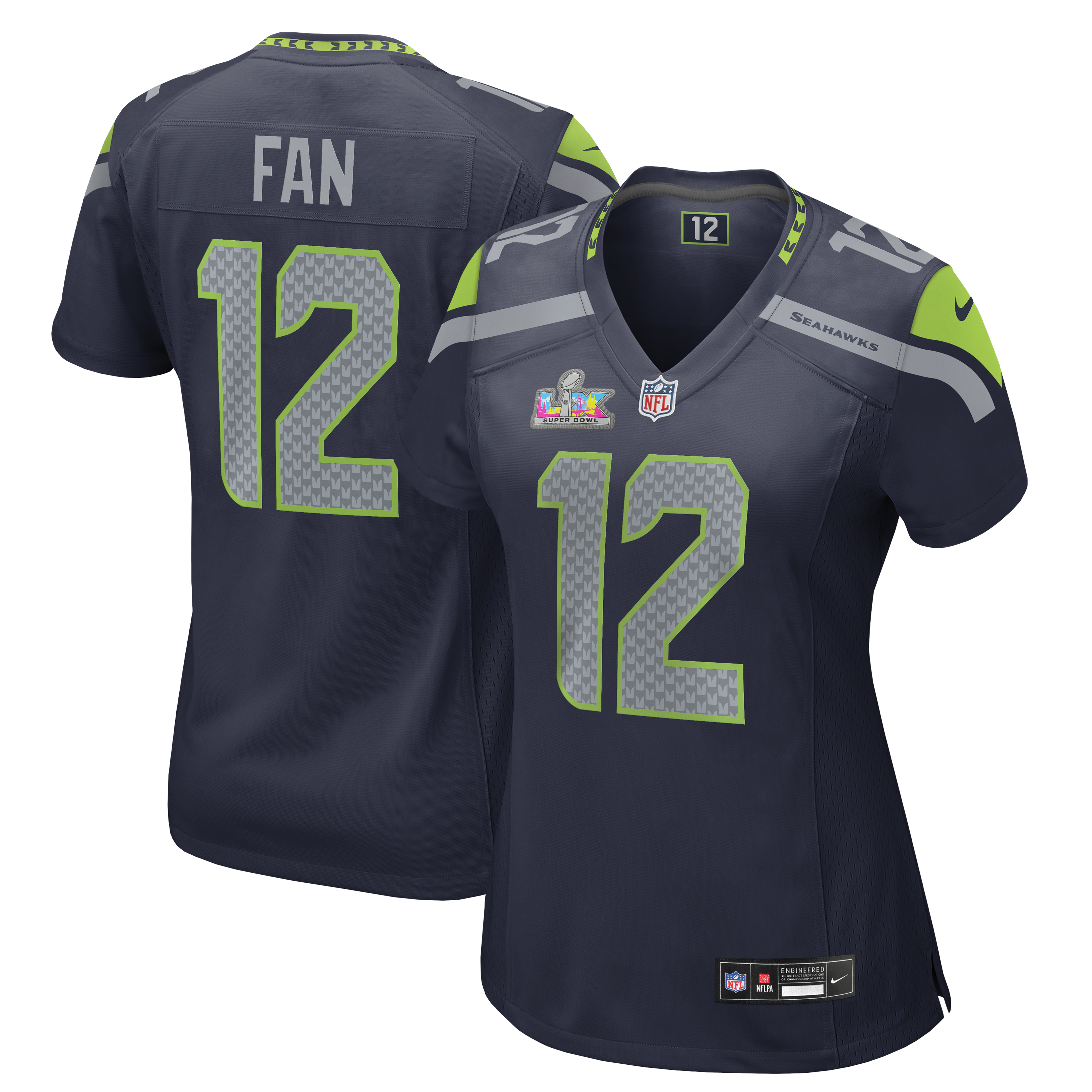 12s Seattle Seahawks Women's Super Bowl LX Patch Game Jersey - College Navy