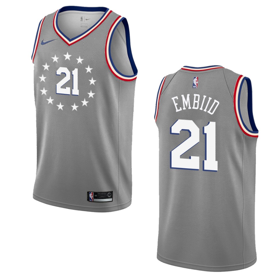 2019-20 Men Philadelphia 76ers #21 Joel Embiid City Edition Swingman Jersey - Gray