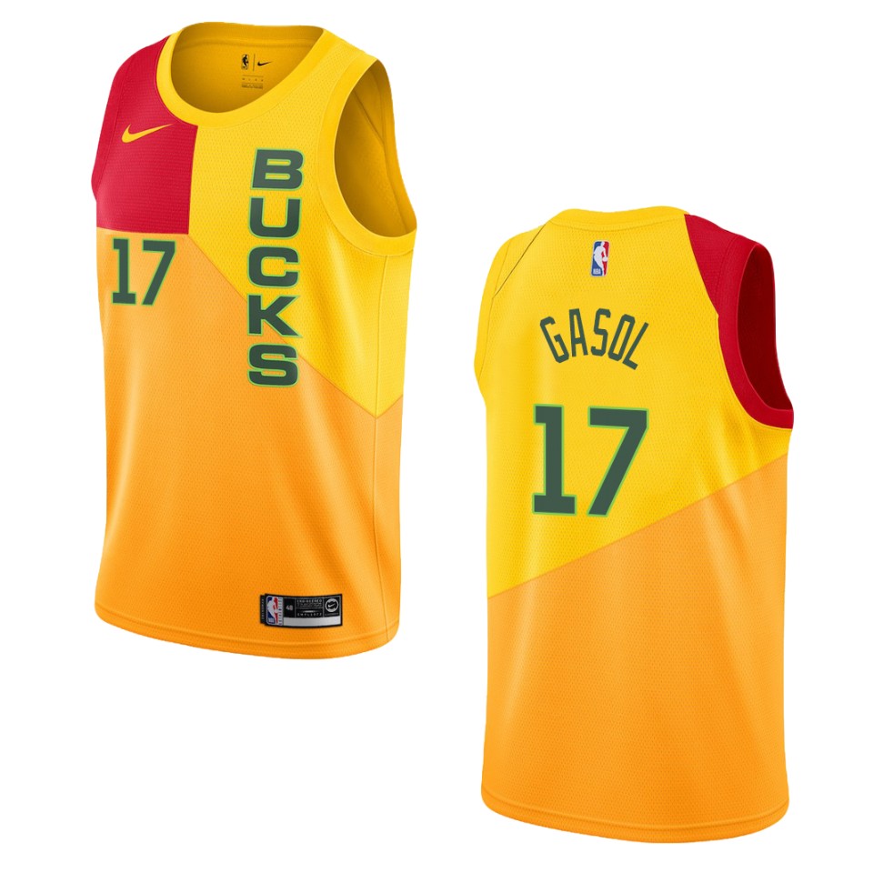 2019-20 Men's Milwaukee Bucks #17 Pau Gasol City Swingman Jersey - Yellow