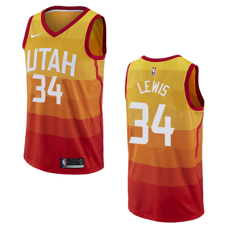 2019-20 Men's Utah Jazz #34 Trey Lewis City Swingman Jersey - Gold